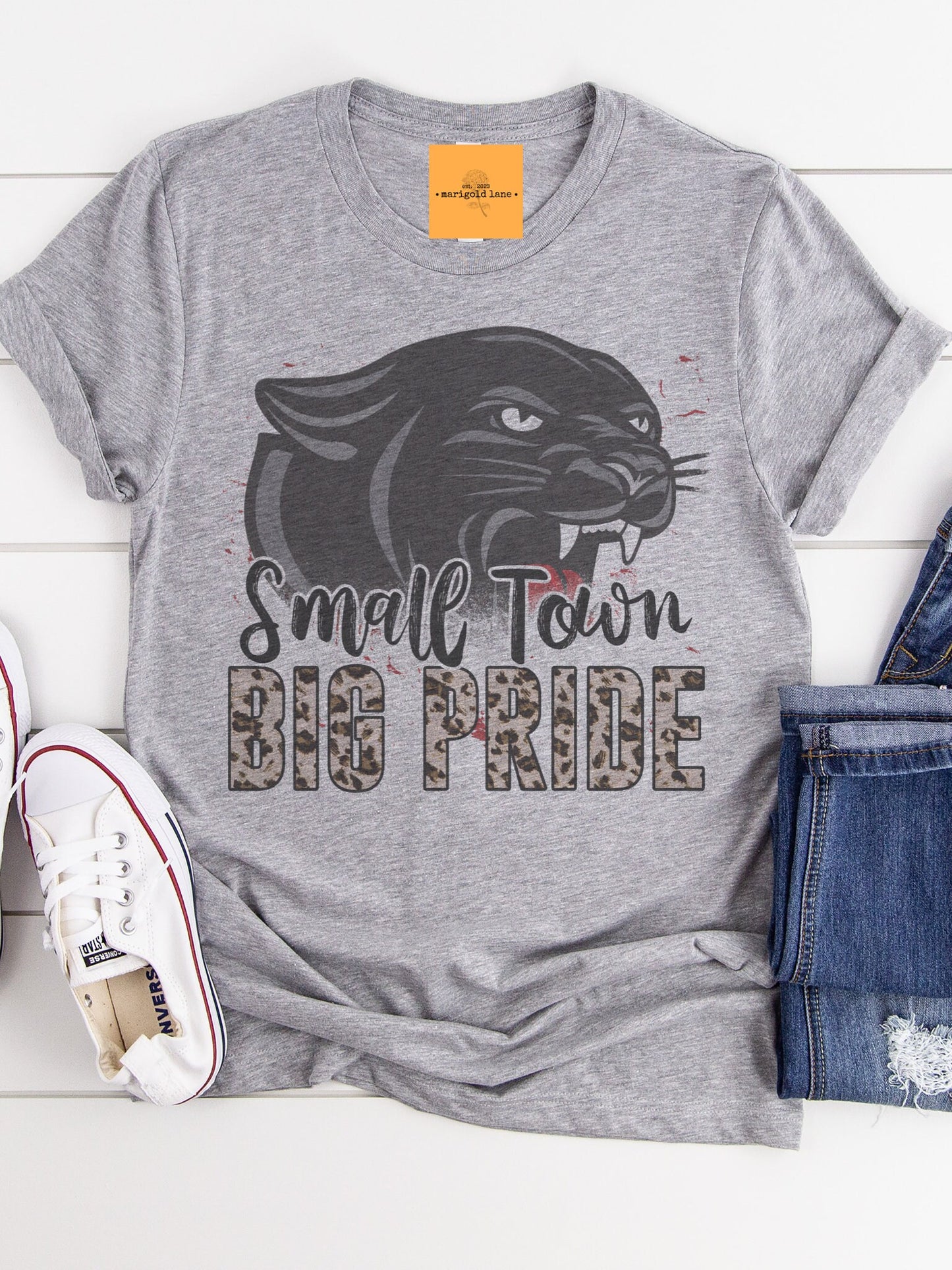 Small town big Pride Panther mascot, football tshirt, football mom tshirt, cute game day tshirt, mascot tshirt heather gray tshirt