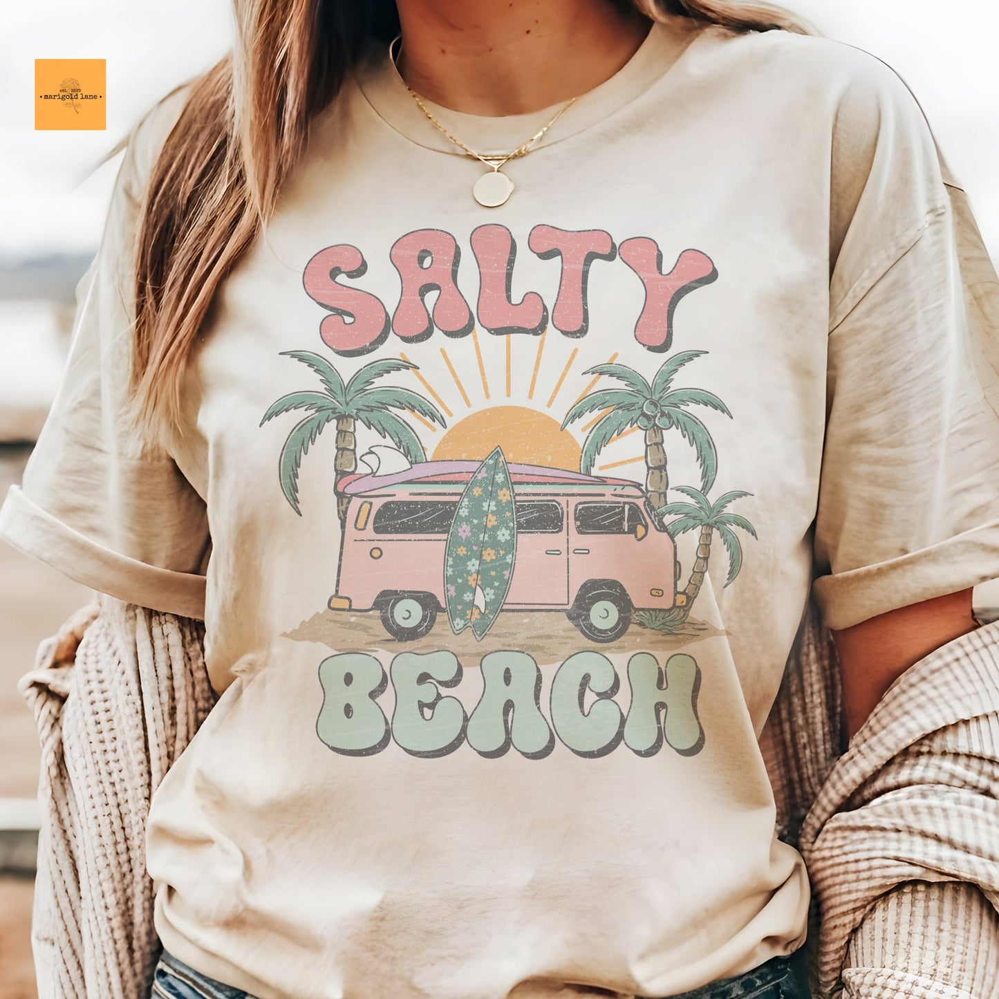 Salty Beach retro beach girl aesthetic tshirt, mama checkered tshirt multiple color options, summer Vacation t-shirts, cute mom tshirt.