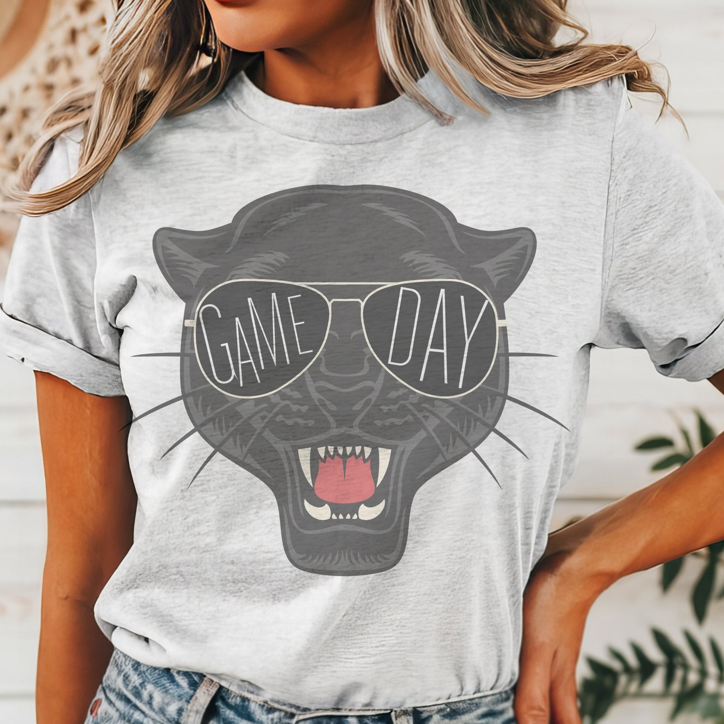 Panthers with game day glasses game day mascot, football tshirt, football mom tshirt, cute game day tshirt, mascot tshirt, unisex cut tshirt