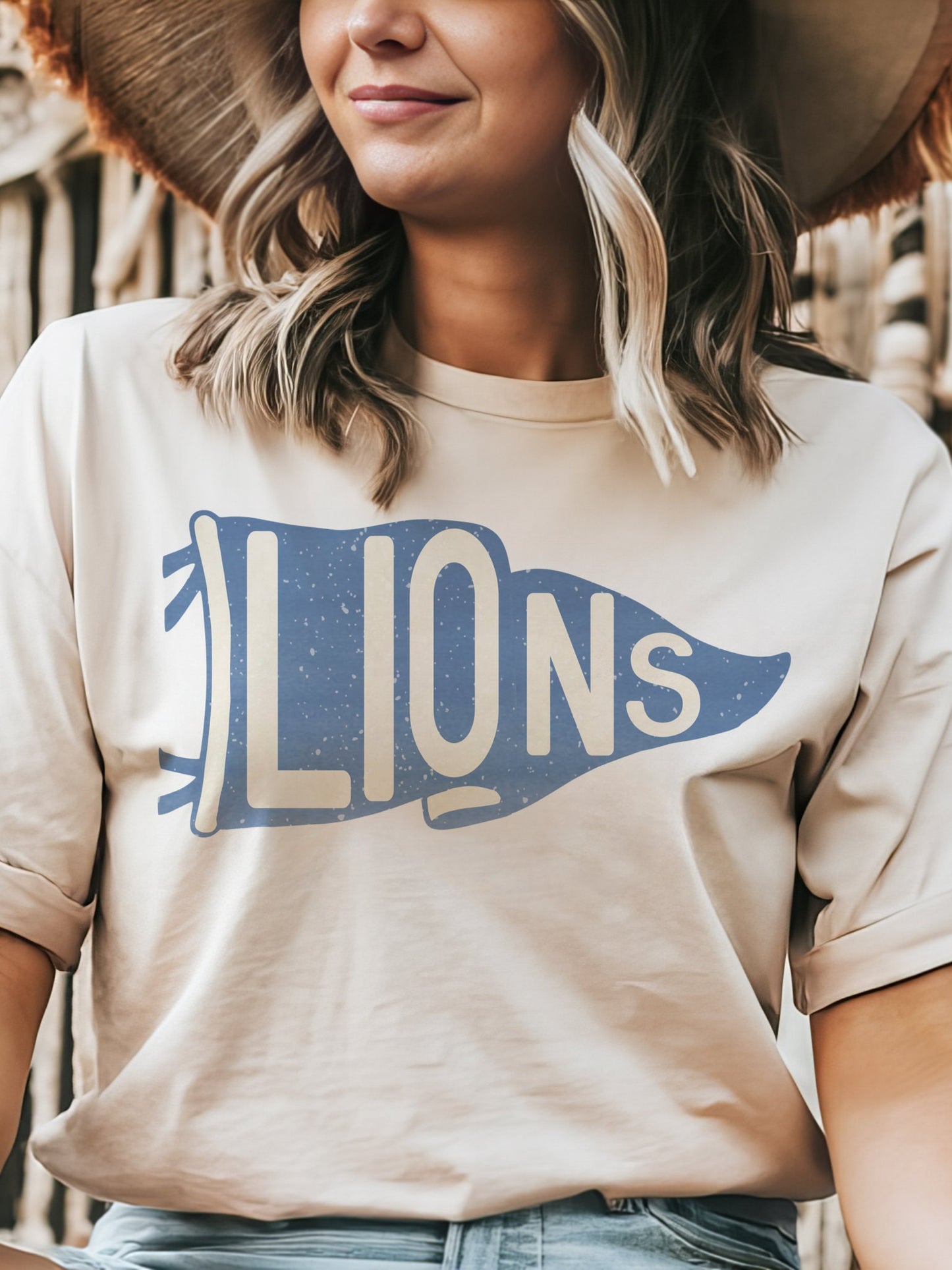 Lions pennant mascot, Lions Blue Game Day, football mom tshirt, cute game day tshirt, mascot unisex tshirt