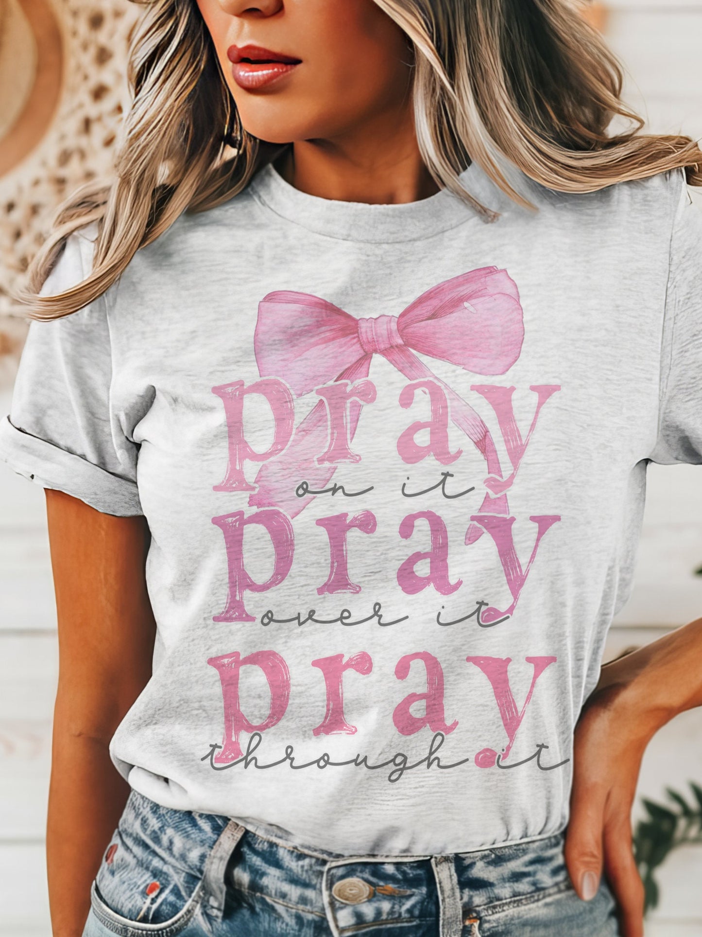 Coquette Christian tshirt, christian bow tshirt, girly Christian tshirt, prayer church tshirt, unisex cut T-shirt