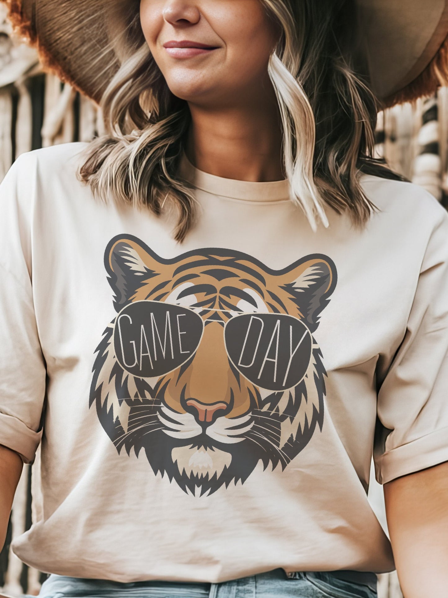 Tigers with game day glasses game day mascot, football tshirt, football mom tshirt, cute game day tshirt, mascot tshirt, unisex cut tshirt