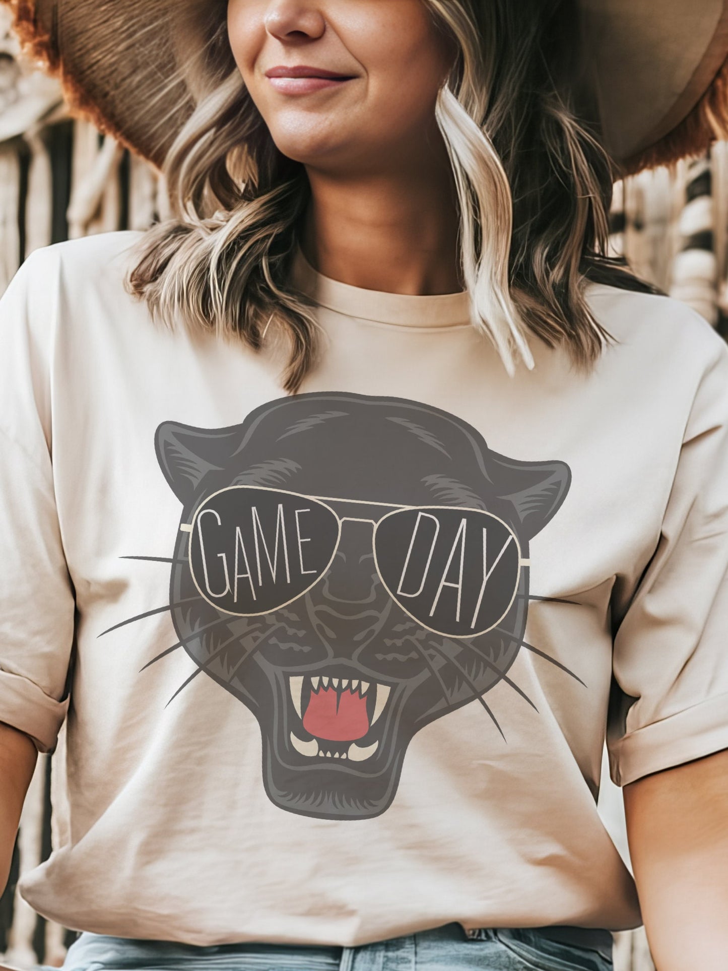Panthers with game day glasses game day mascot, football tshirt, football mom tshirt, cute game day tshirt, mascot tshirt, unisex cut tshirt