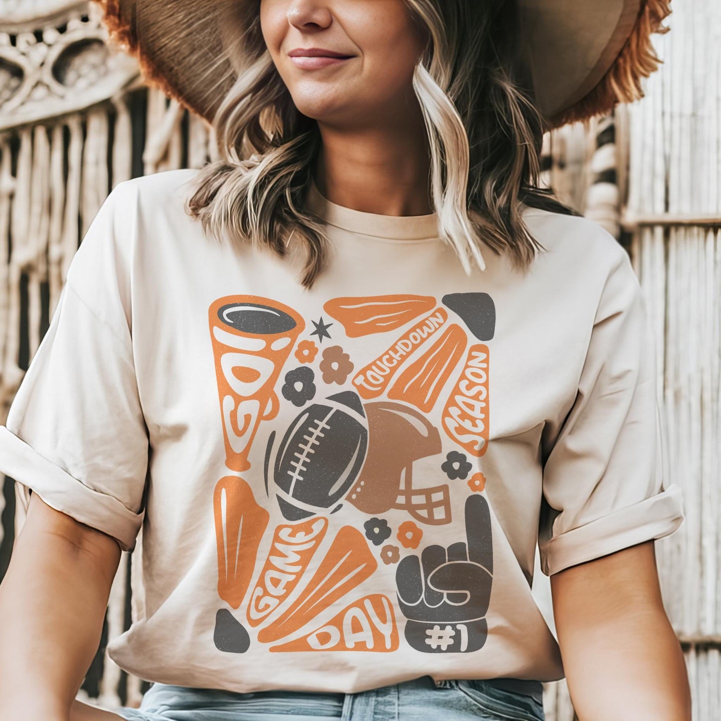 Preppy Football tshirt, retro orange and black football tshirt, football mom tshirt, coquette game day tshirt, mascot tshirt, unisex tshirt