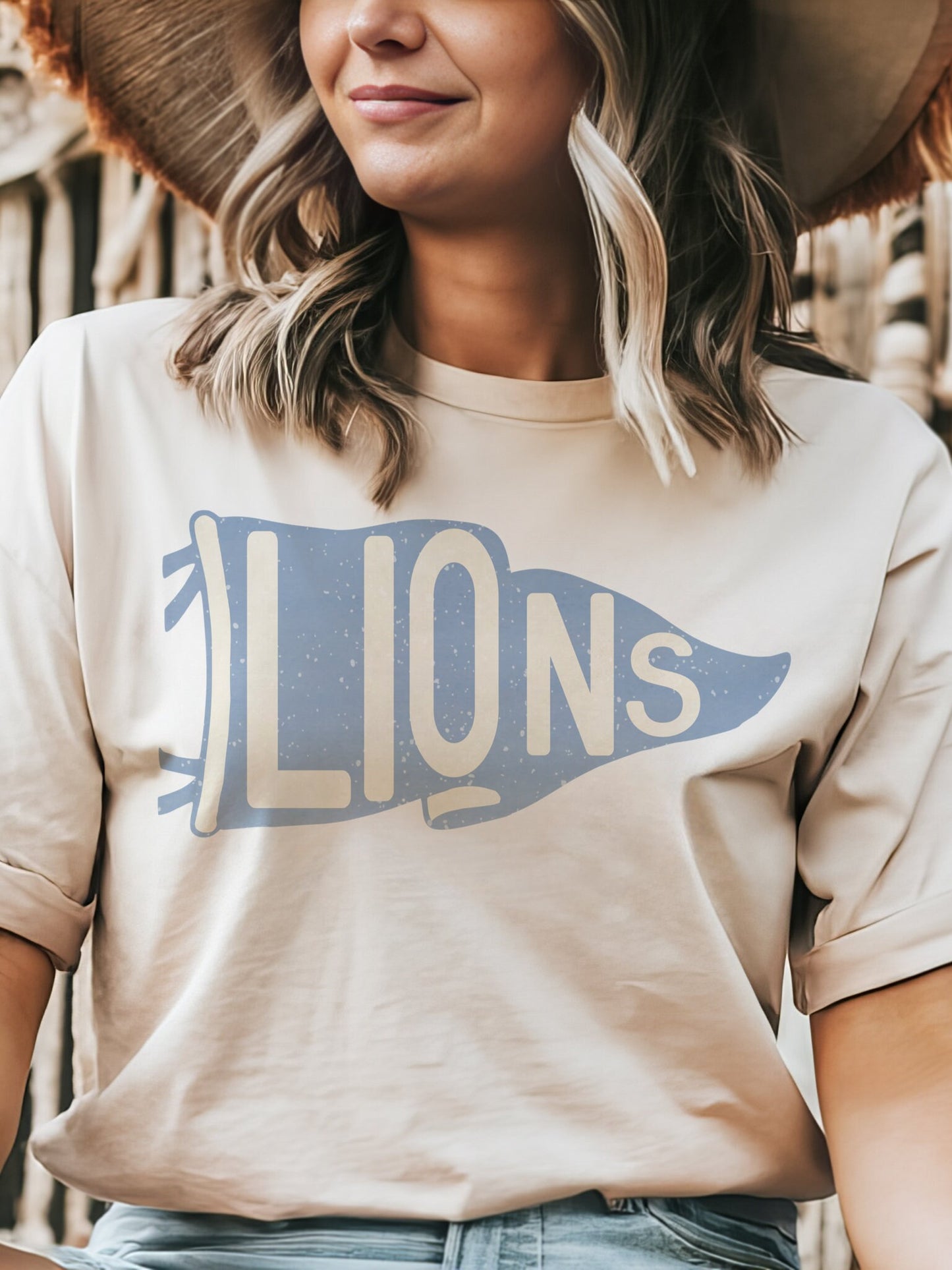 Lions pennant mascot,Lions Carolina Blue Game Day, football mom tshirt, cute game day tshirt, mascot unisex tshirt