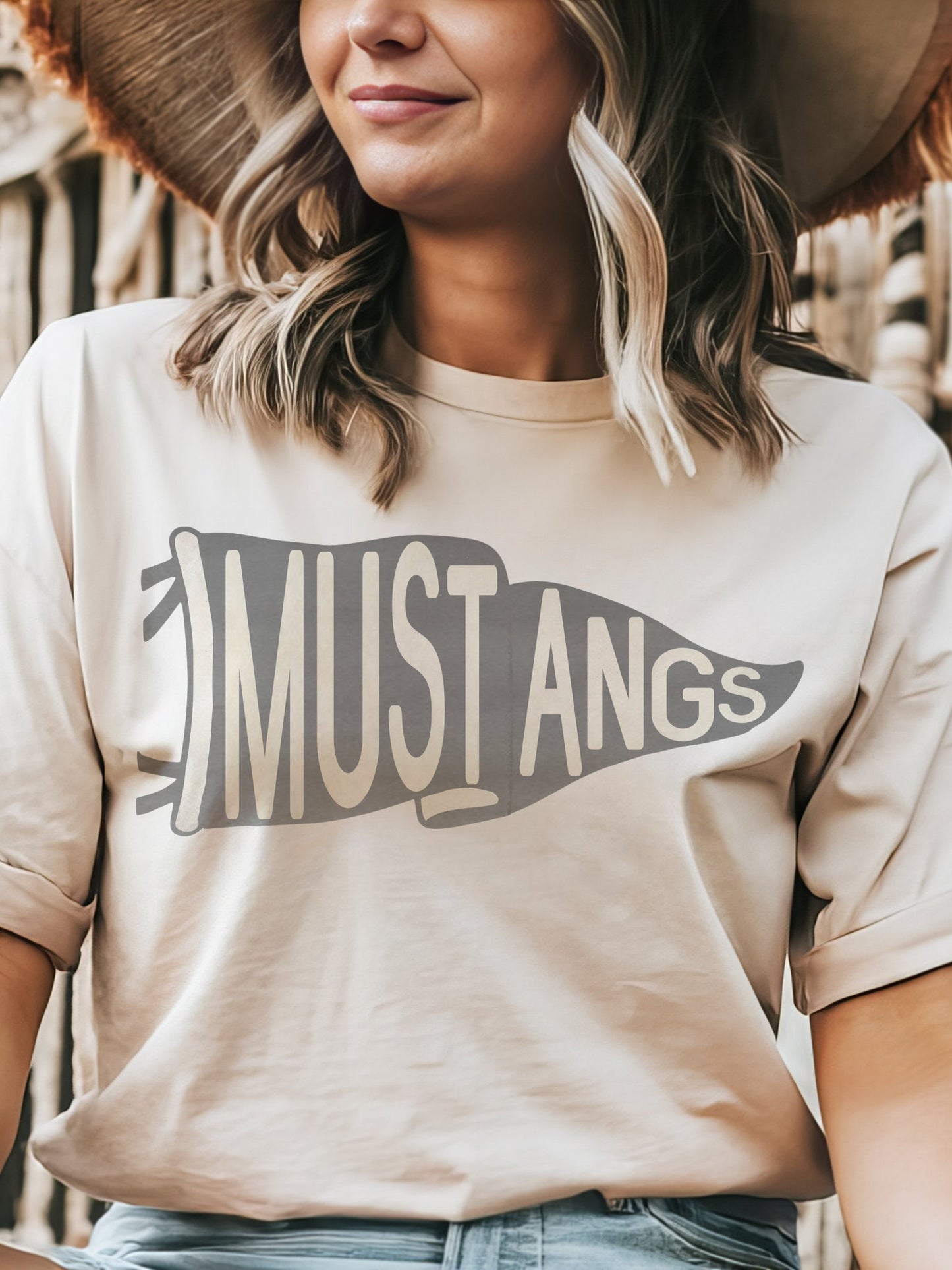 Mustangs pennant mascot, Mustangs game day football tshirt, football mom tshirt, cute game day tshirt, mascot unisex tshirt