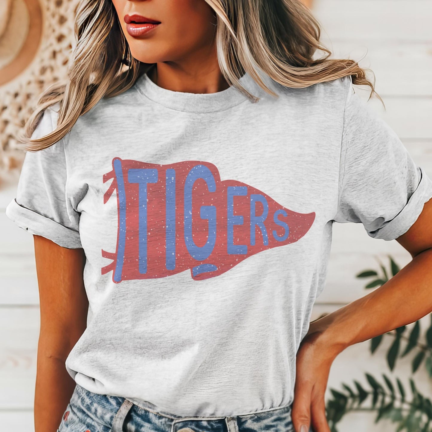 Tigers red and blue pennant mascot, Tigers game day football tshirt, football mom tshirt, cute game day tshirt, mascot unisex tshirt
