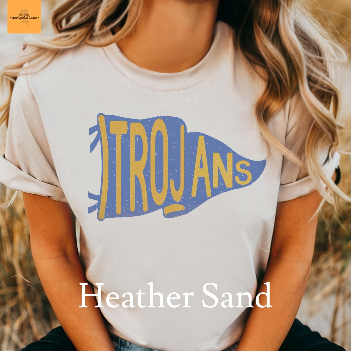 Trojans blue & gold pennant mascot, Trojans Mascot game day football tshirt, football mom tshirt, cute game day tshirt, mascot unisex tshirt
