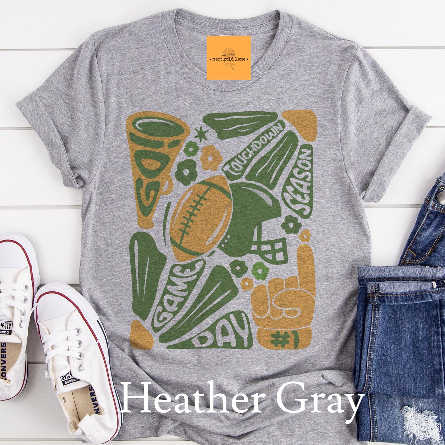 Preppy Football tshirt, retro green and gold football tshirt, football mom tshirt, coquette game day tshirt, mascot tshirt, unisex tshirt