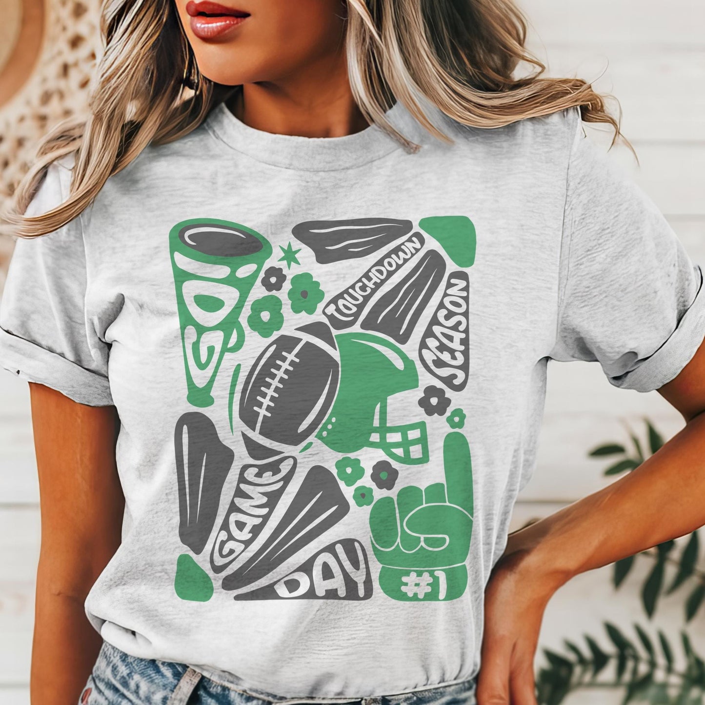Preppy Football tshirt, retro green and black football tshirt, football mom tshirt, coquette game day tshirt, mascot tshirt, unisex tshirt