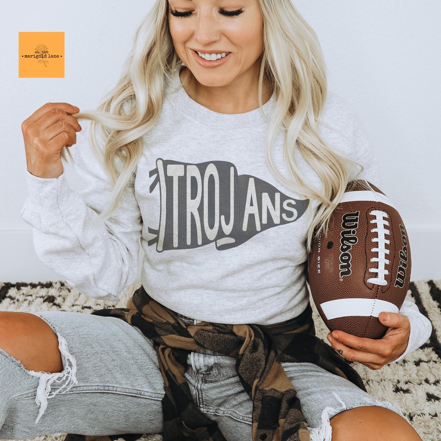 Trojans pennant mascot, Varsity Trojans game day football, football mom crewneck, cute game day sweatshirt, unisex sweatshirt