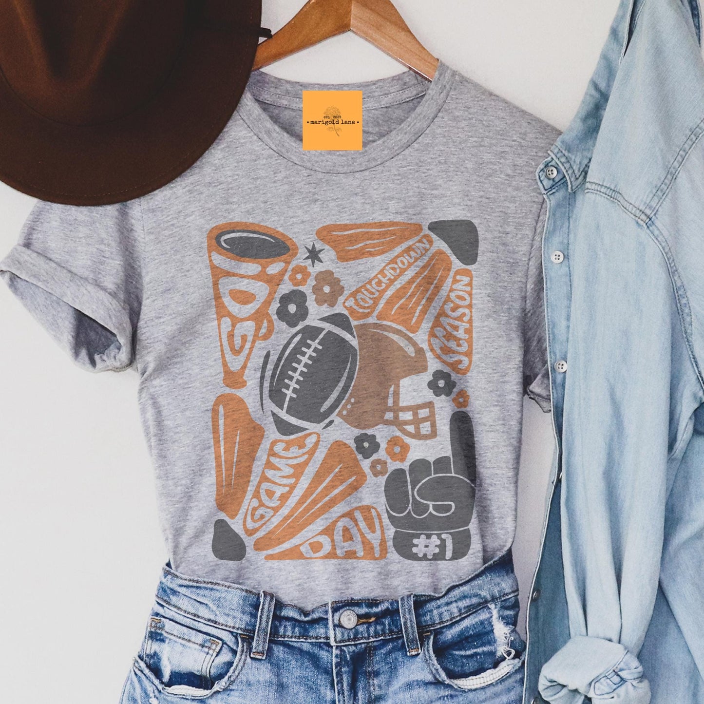 Preppy Football tshirt, retro orange and black football tshirt, football mom tshirt, coquette game day tshirt, mascot tshirt, unisex tshirt