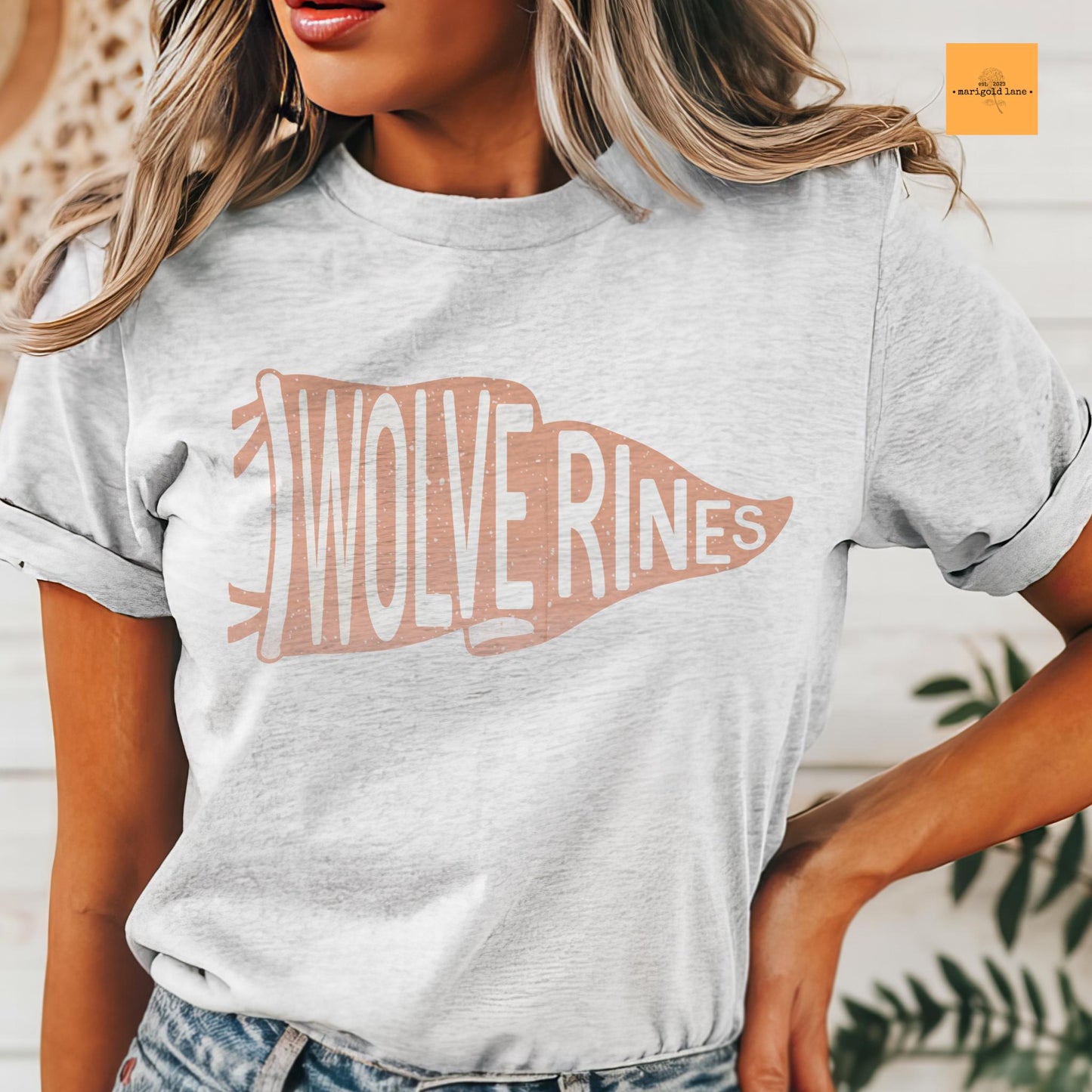 Wolverines Orange pennant mascot, Wolverines game day football tshirt, football mom tshirt, cute game day tshirt, mascot unisex tshirt