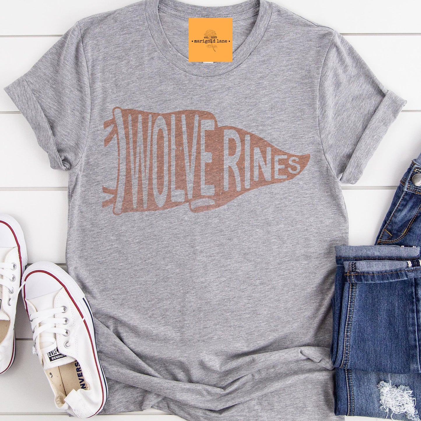 Wolverines Orange pennant mascot, Wolverines game day football tshirt, football mom tshirt, cute game day tshirt, mascot unisex tshirt