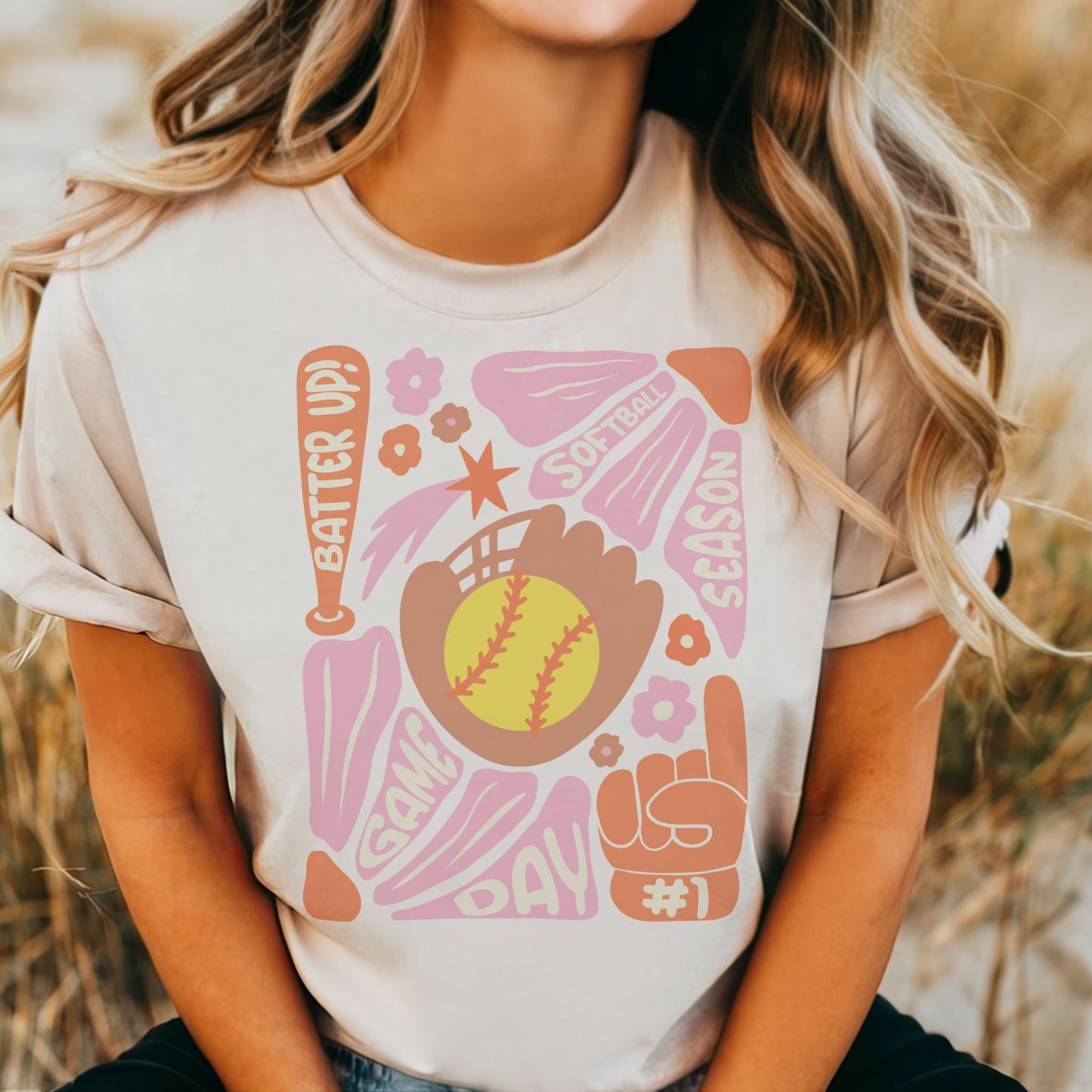 Preppy Softball tshirt, retro pinky peach tshirt, Softball mom tshirt, coquette game day tshirt, mascot tshirt, unisex tshirt
