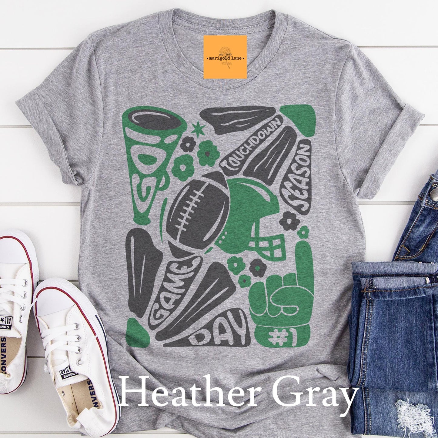Preppy Football tshirt, retro green and black football tshirt, football mom tshirt, coquette game day tshirt, mascot tshirt, unisex tshirt