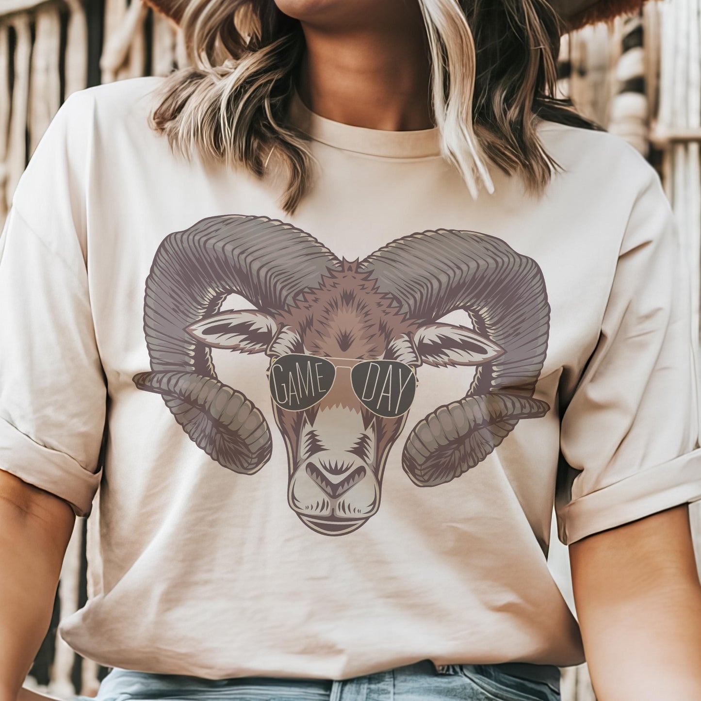 Rams with game day glasses mascot, football tshirt, football mom tshirt, cute game day tshirt, mascot tshirt, unisex cut tshirt