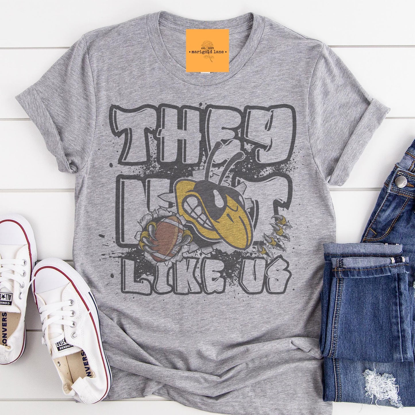 Hornets they not like us game day mascot, football tshirt, football mom tshirt, cute game day tshirt, mascot tshirt, unisex cut tshirt