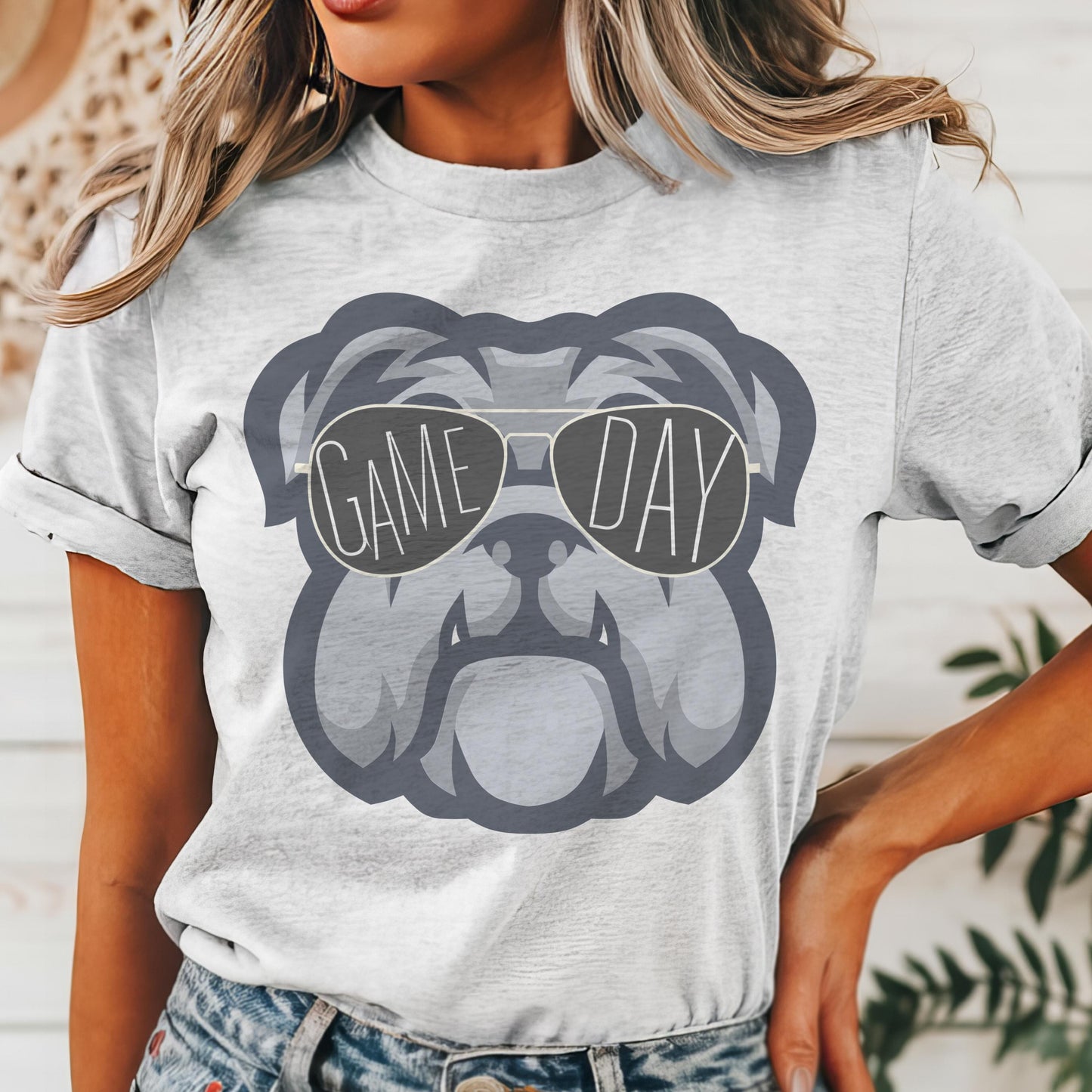 Bulldogs with game day glasses mascot, football tshirt, football mom tshirt, cute game day tshirt, mascot tshirt, unisex cut tshirt