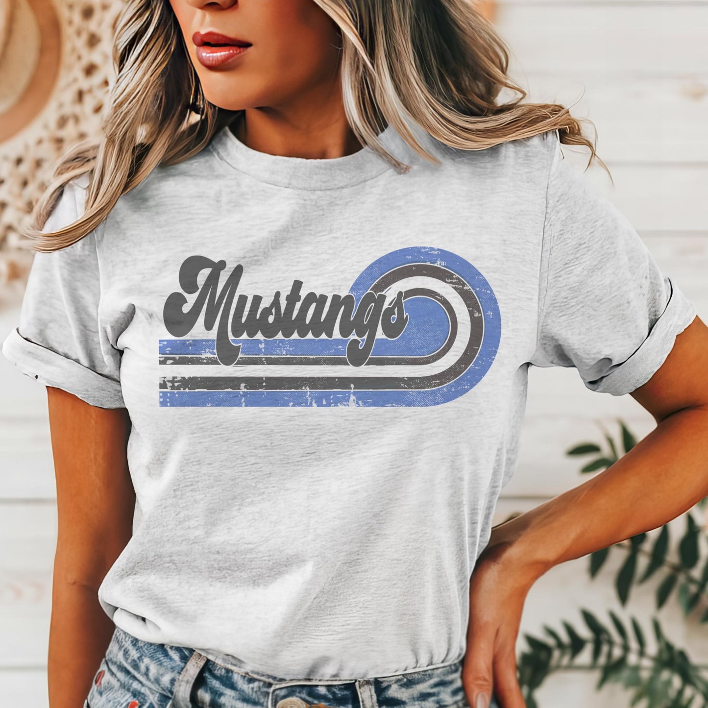 Retro Mustangs blue & black mascot, mustangs game day football tshirt, football mom tshirt, cute game day tshirt, mascot unisex tshirt