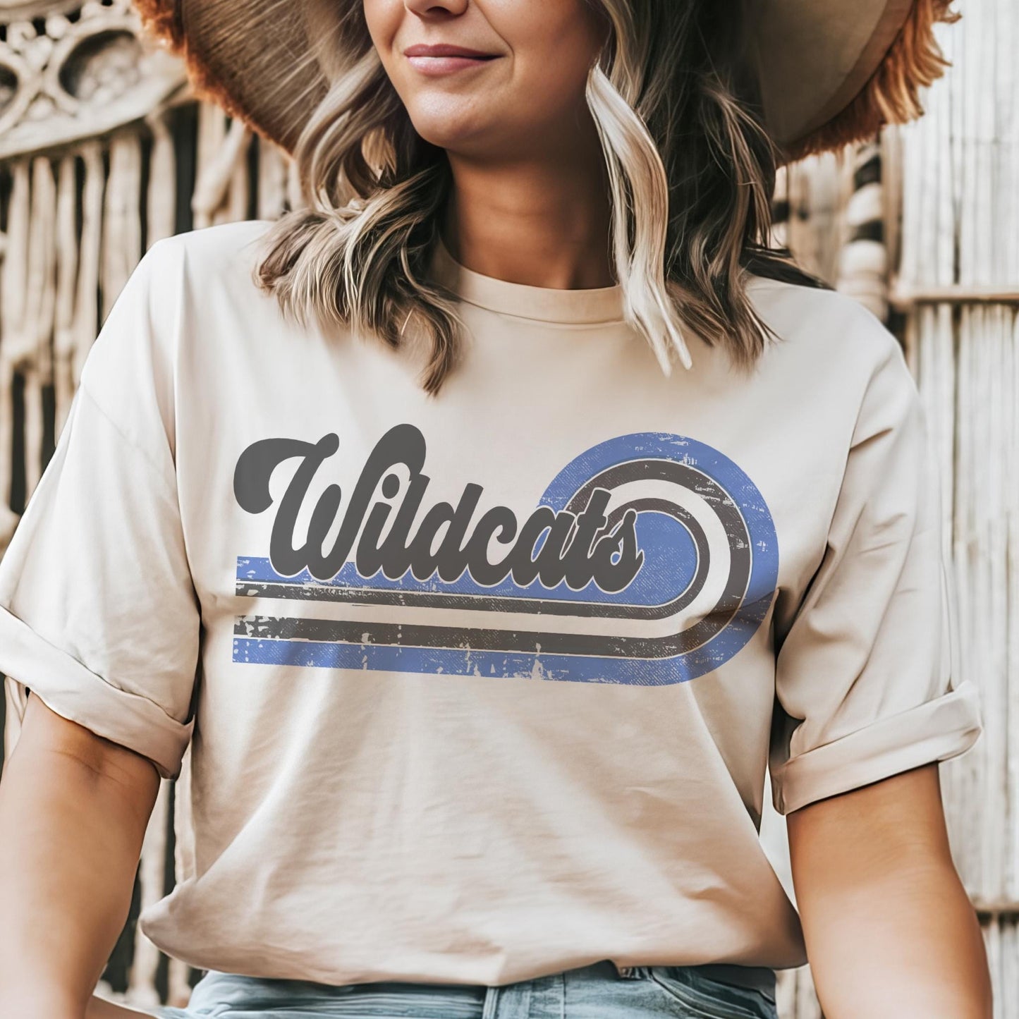 Retro Wildcats blue & black mascot, Wildcats game day football tshirt, football mom tshirt, cute game day tshirt, mascot unisex tshirt