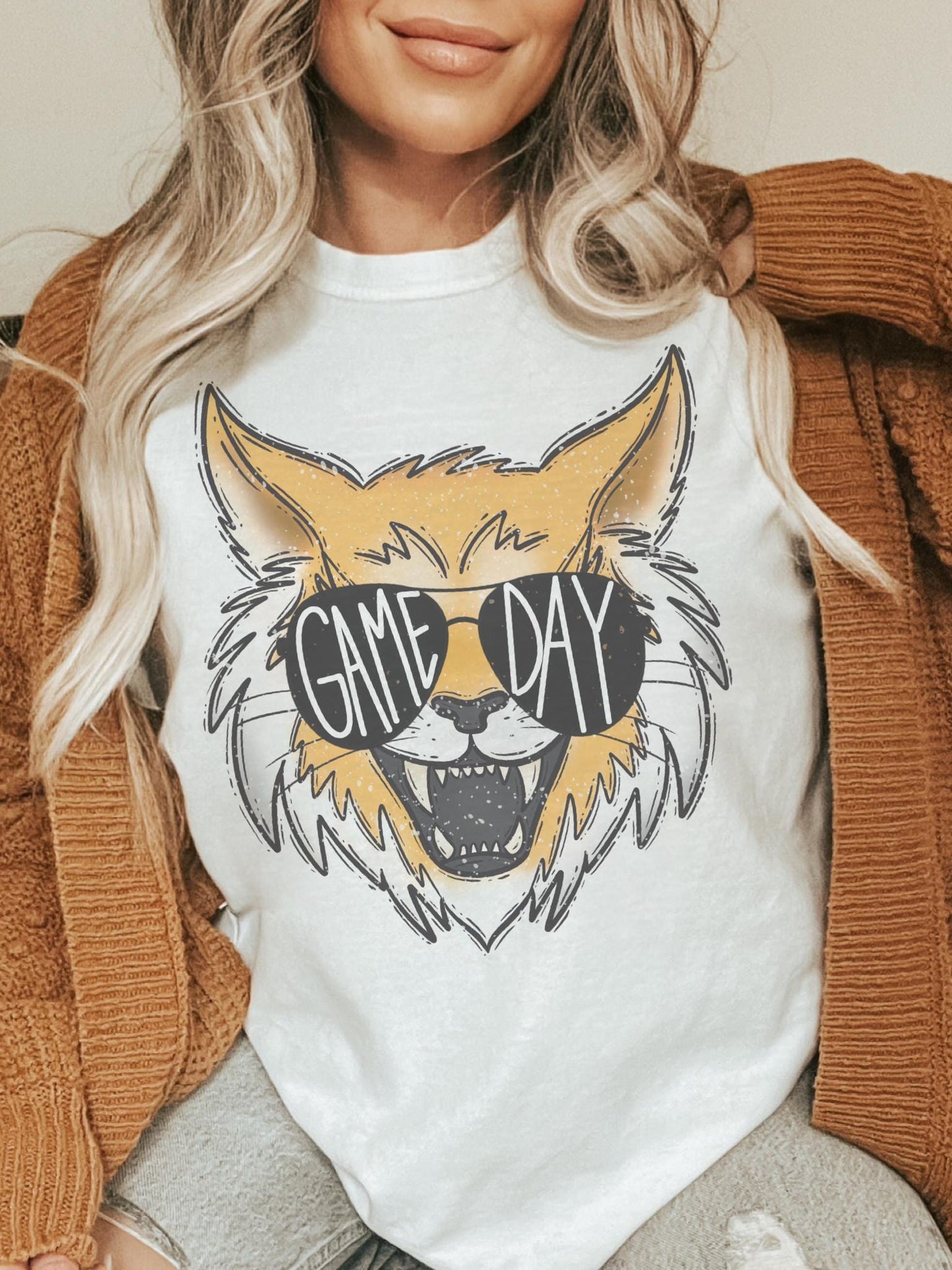 Wildcats with game day glasses game day mascot, football tshirt, football mom tshirt, cute game day tshirt, mascot tshirt, unisex cut tshirt