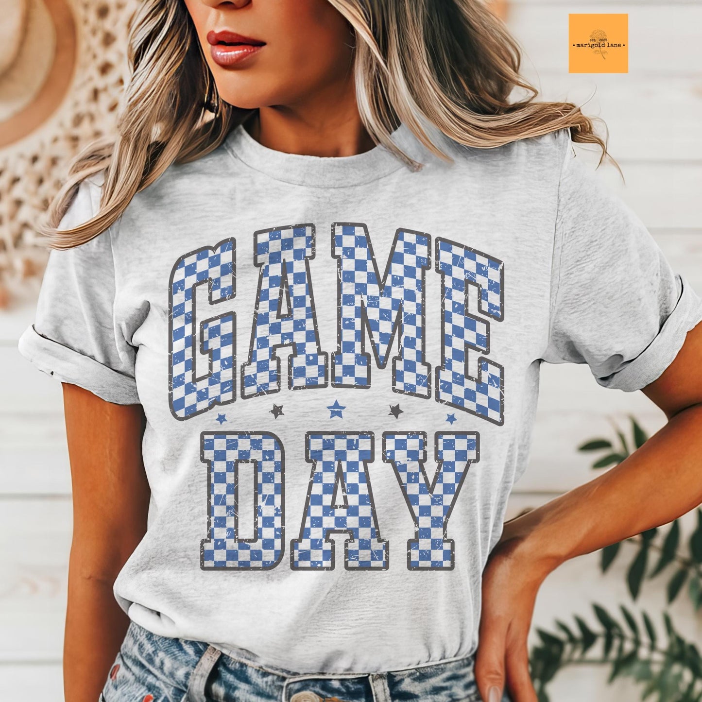 Blue Game Day, Retro gameday tshirt, Game Day mom tshirt, cute game day tshirt, cute Game Day tshirt, checkered game day shirt