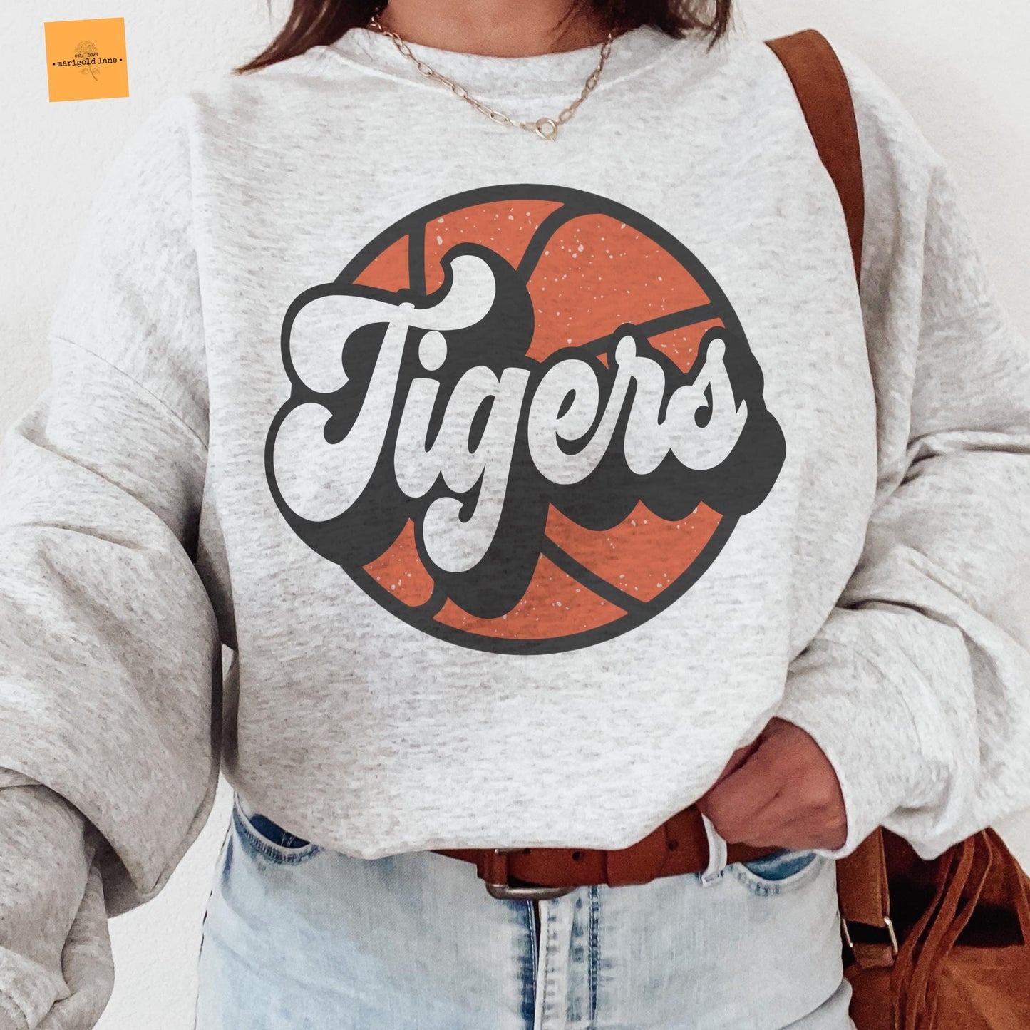 Tigers Basketball mascot, Tigers game day football, football mom crewneck, cute game day sweatshirt, Heather ash unisex sweatshirt