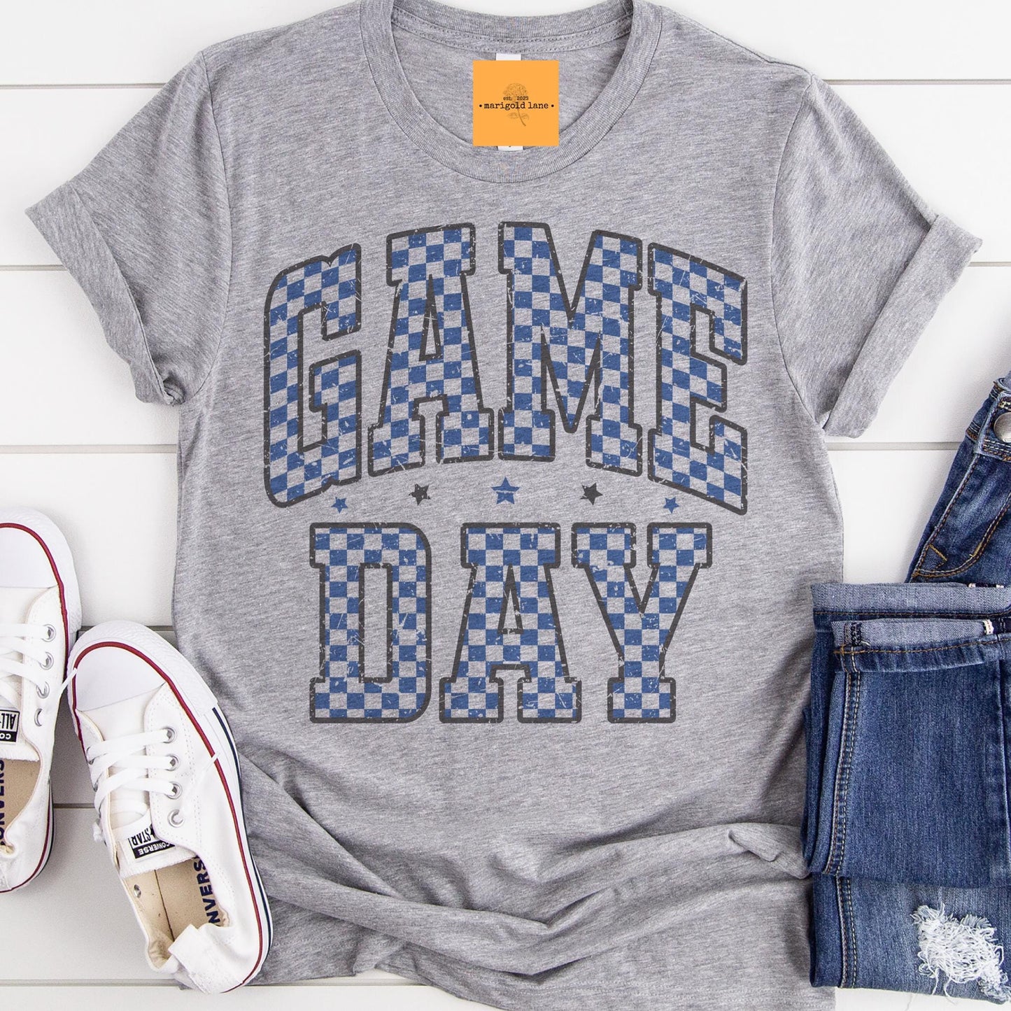 Blue Game Day, Retro gameday tshirt, Game Day mom tshirt, cute game day tshirt, cute Game Day tshirt, checkered game day shirt