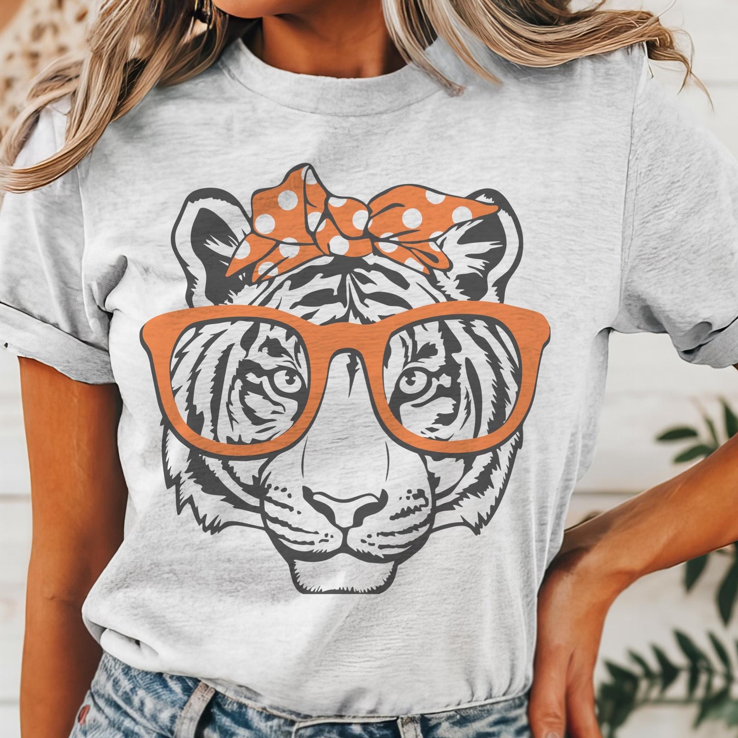 Tigers orange bow and glasses game day mascot, football tshirt, football mom tshirt, cute game day tshirt, mascot tshirt, unisex cut tshirt