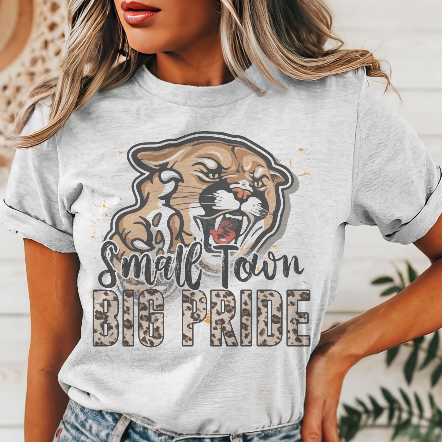 Small town big Pride Cougars mascot, football tshirt, football mom tshirt, cute game day tshirt, mascot tshirt, unisex cut cougars tshirt