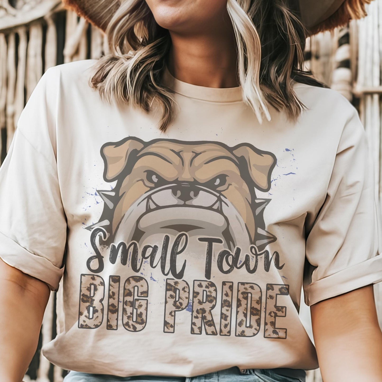 Small town big Pride Bulldog mascot, football tshirt, football mom tshirt, cute game day tshirt, mascot tshirt, unisex cut bulldog tshirt