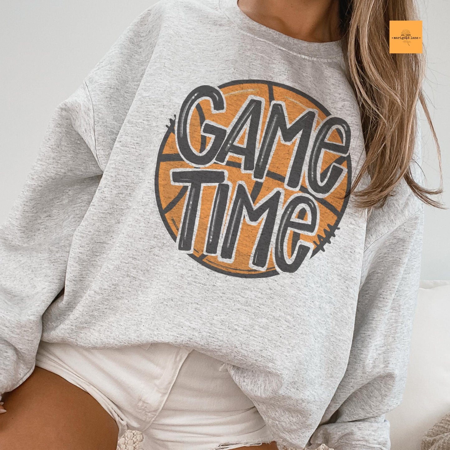 Game Time Basketball mascot, game time, game day basketball, basketball mom crewneck, game day sweatshirt, Heather ash unisex sweatshirt