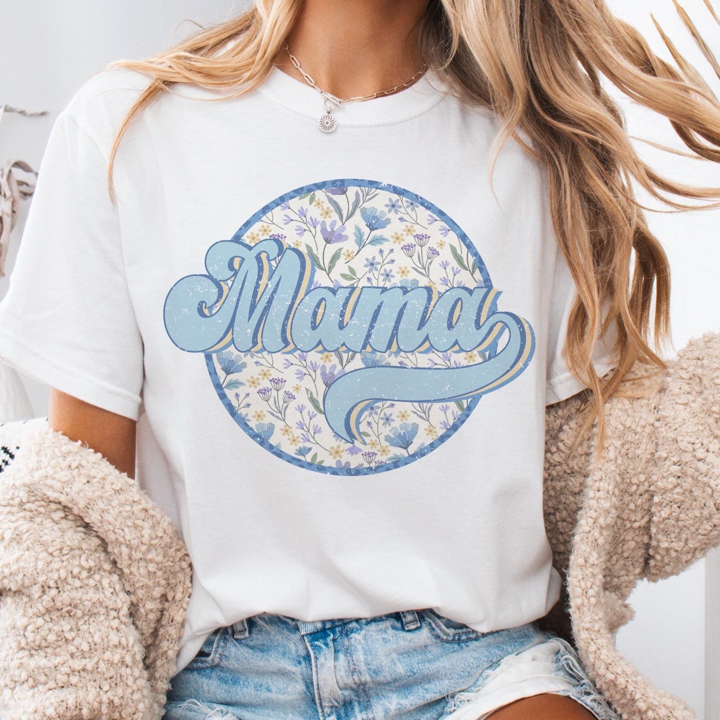 Blue floral Mama coquette tshirt, mama of a son checkered tshirt multiple color options, cute mama t-shirts, cute mom tshirt.