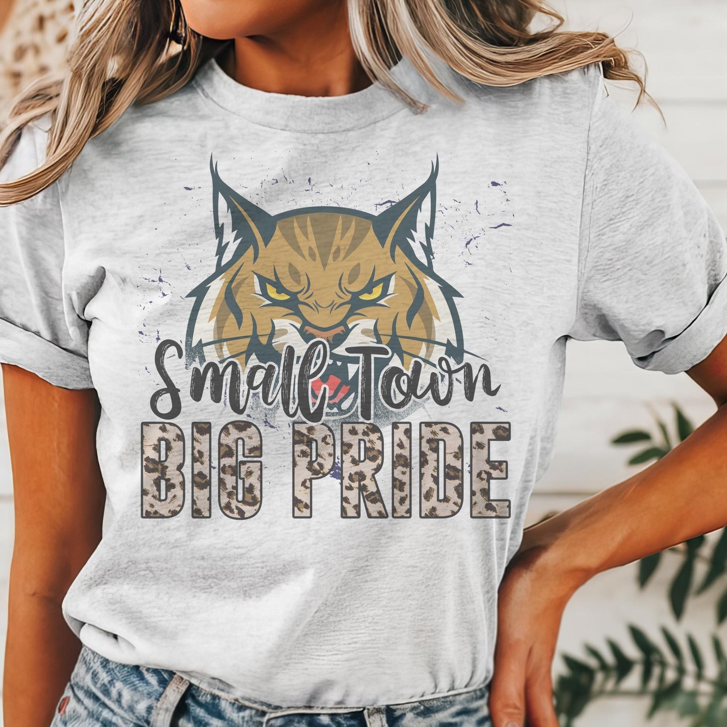 Small town big Pride Wildcat mascot, football tshirt, football mom tshirt, cute game day tshirt, mascot tshirt, unisex cut bobcat tshirt