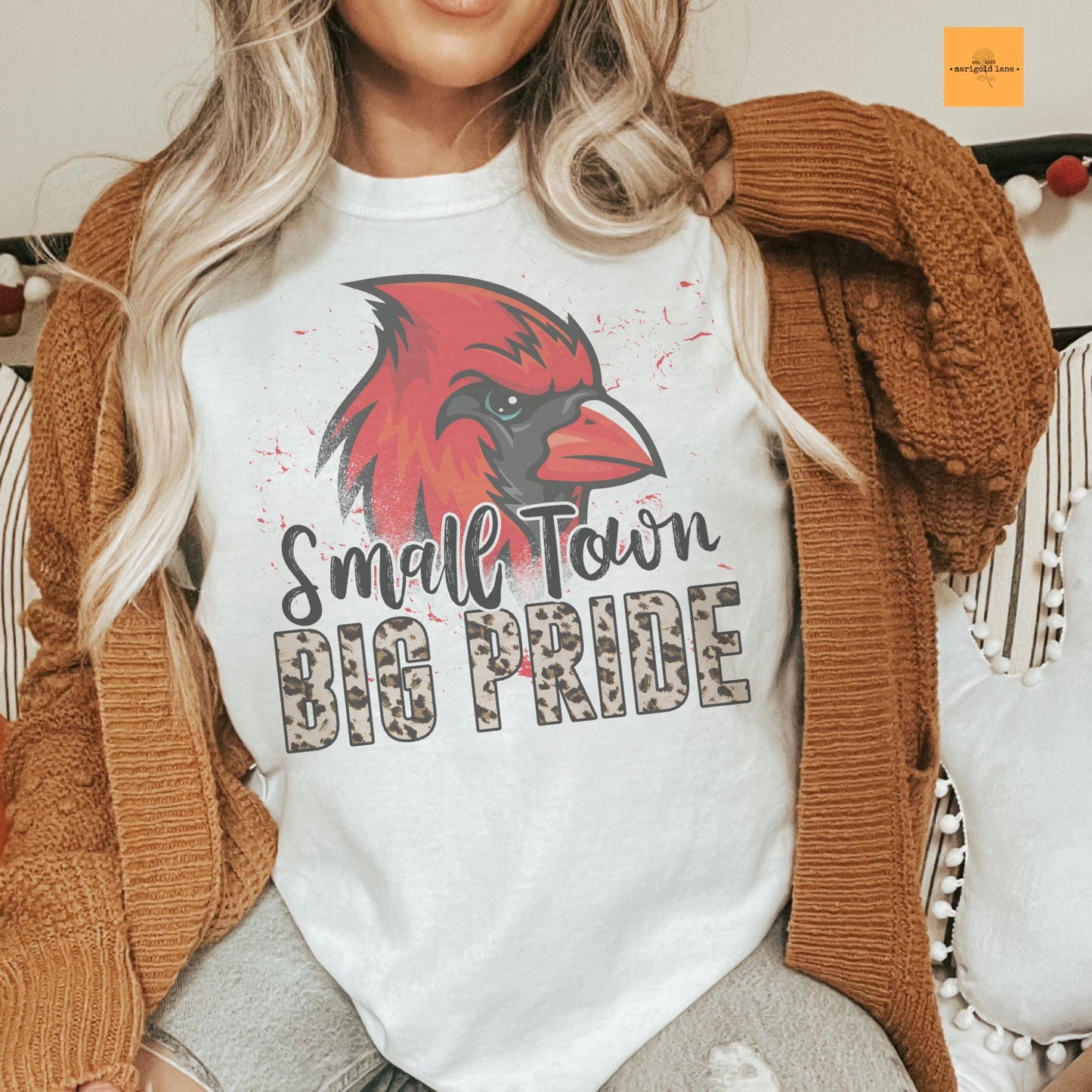 Small town big Pride Cardianls mascot, football tshirt, football mom tshirt, cute game day tshirt, mascot tshirt, unisex cut tshirt