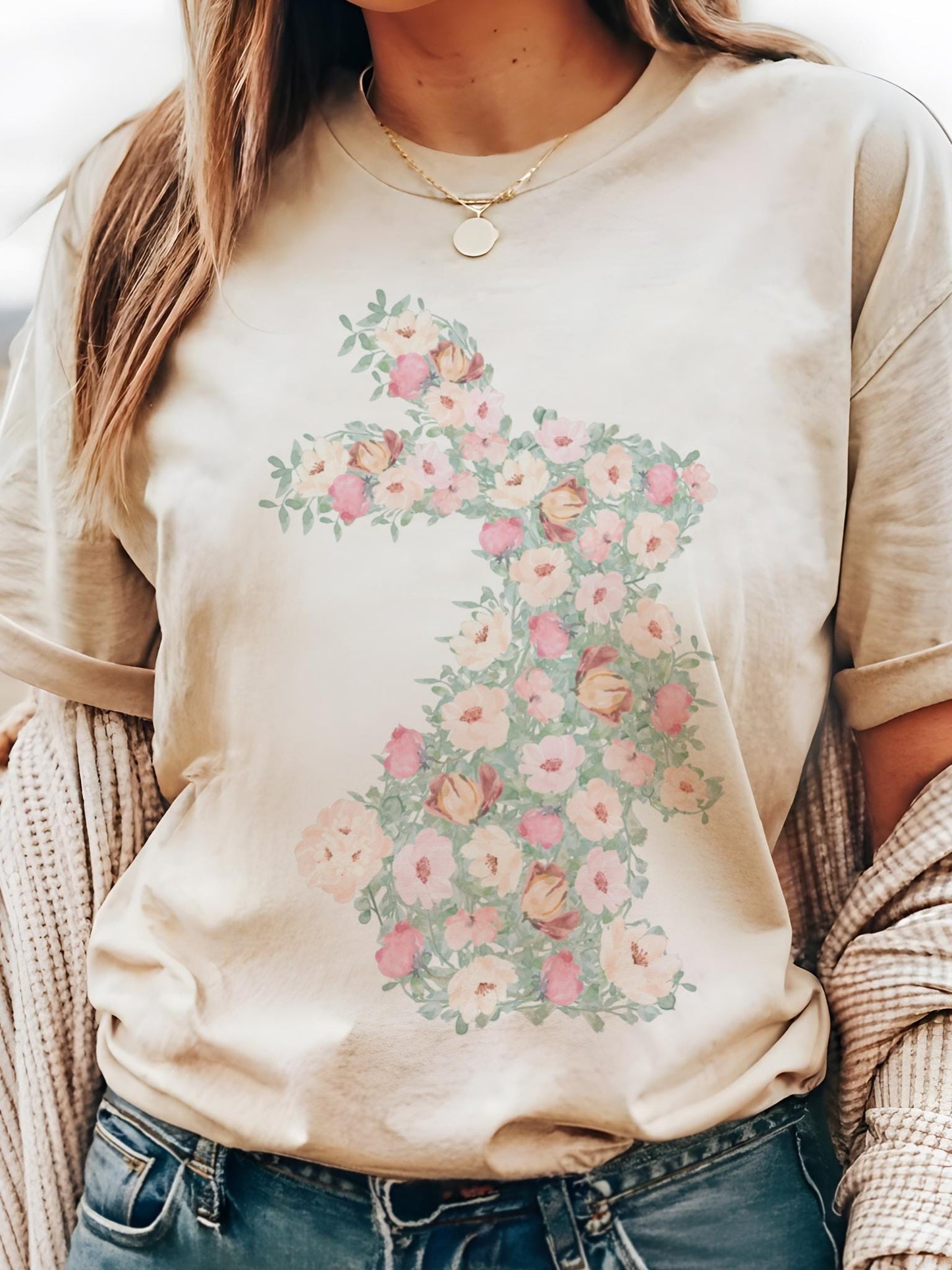 Coquette Easter bunnytshirt, christian tshirt, floral Easter tshirt, he is risen christian tshirt, Easter shirt for church ,Christian Shirts