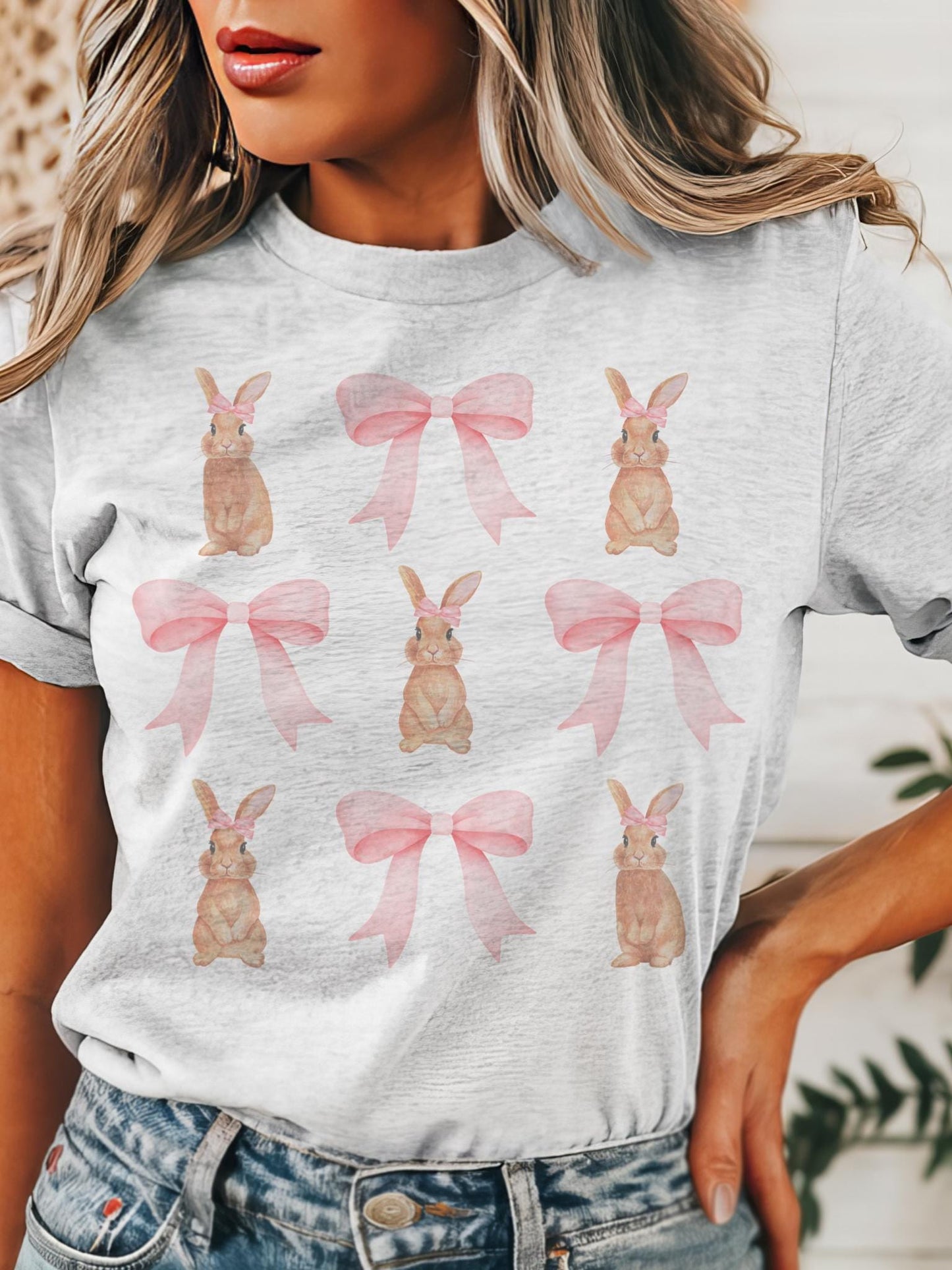 Coquette Easter bunny bow tshirt, christian tshirt, floral Easter tshirt, he is risen tshirt, Easter shirt for church ,Christian Shirts