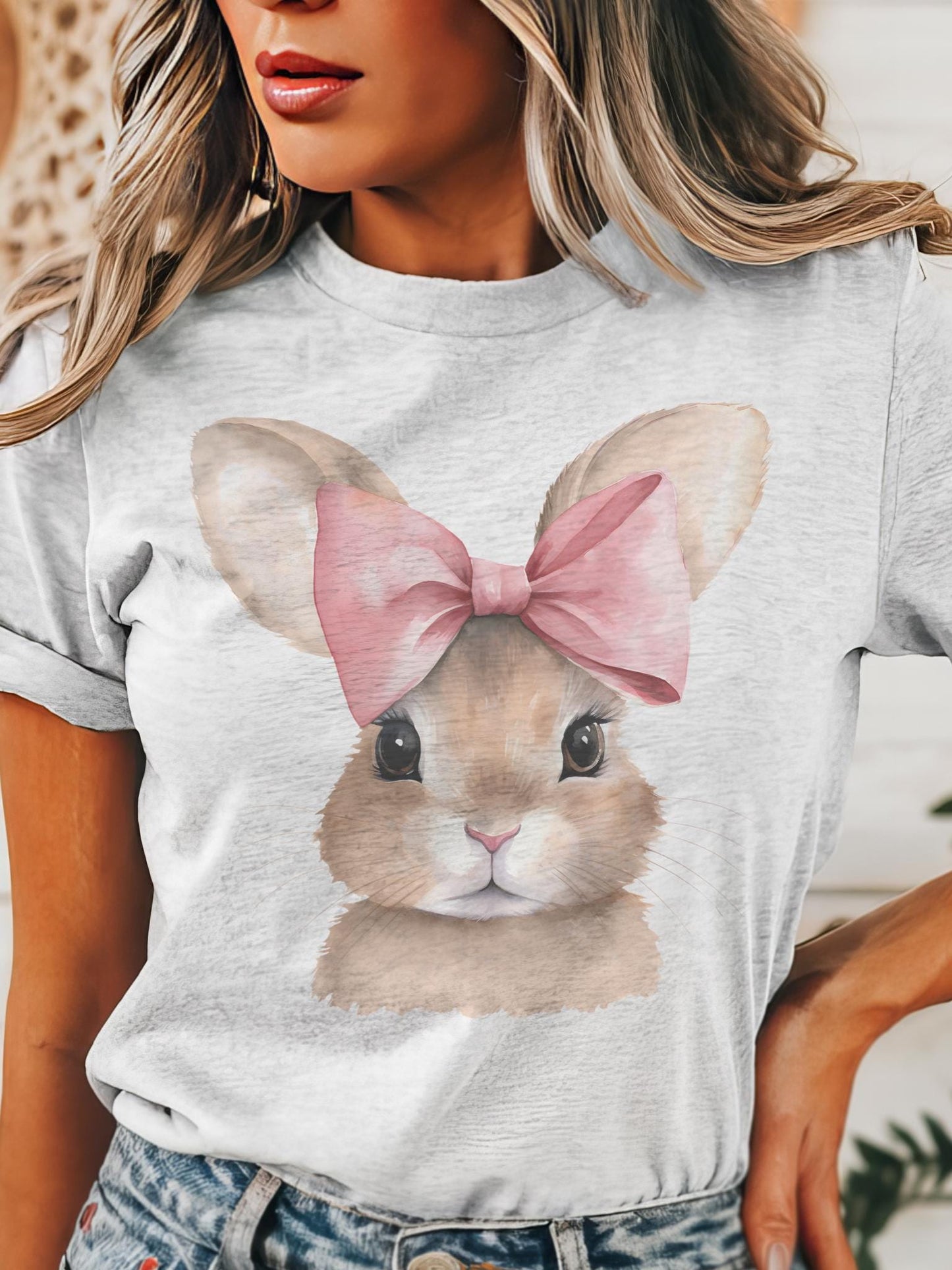 Coquette Easter bunny tshirt, christian tshirt, floral Easter tshirt, he is risen christian tshirt, Easter shirt for church Christian Shirts