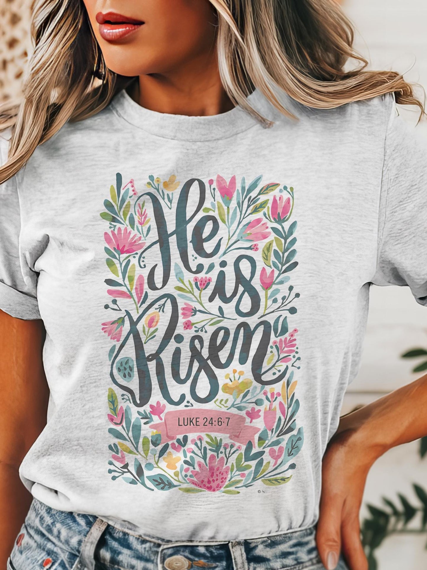 He is risen Easter tshirt, christian tshirt, floral Easter tshirt, he is risen christian tshirt, Easter shirt for church ,Christian Shirts