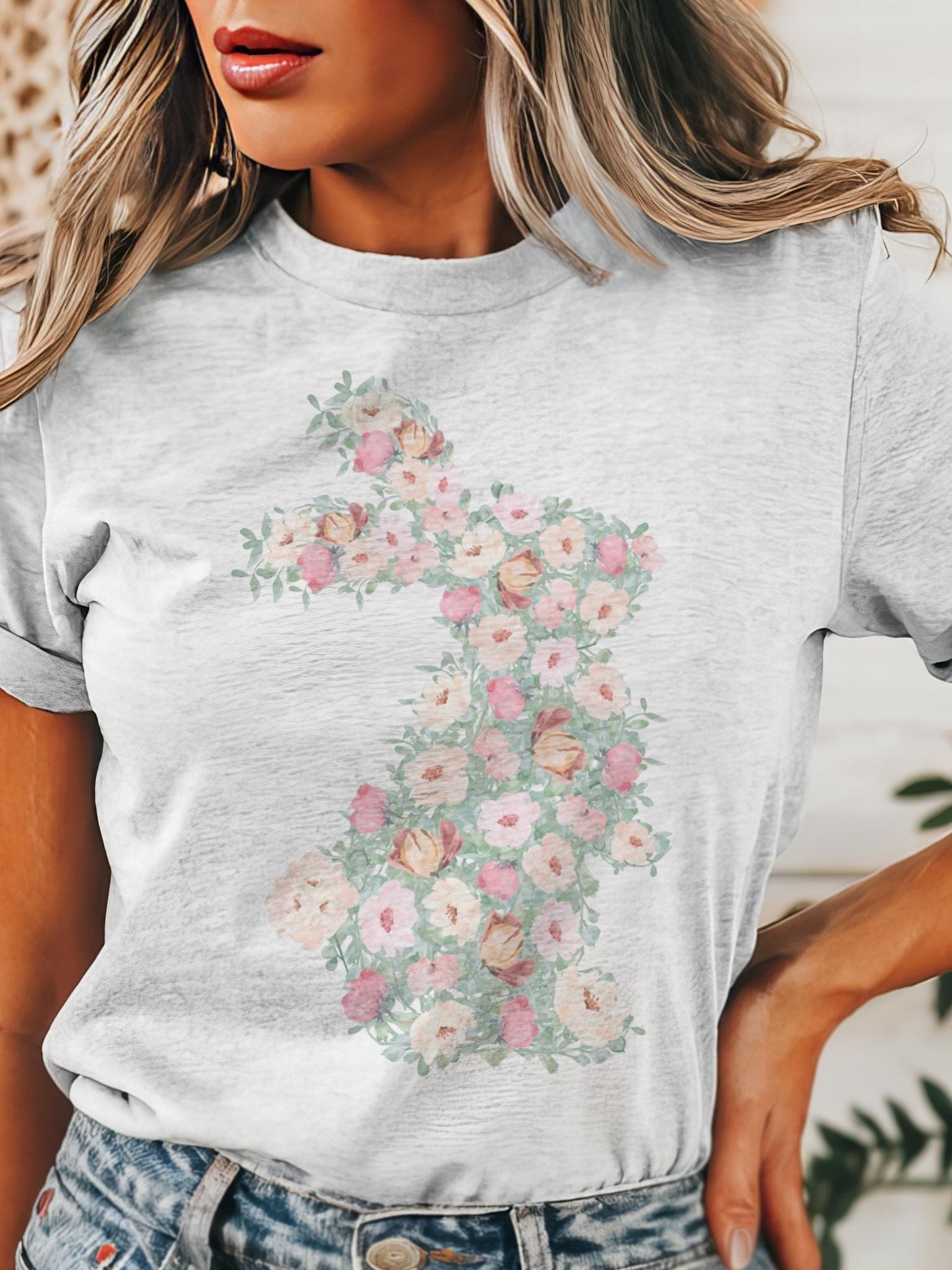 Coquette Easter bunnytshirt, christian tshirt, floral Easter tshirt, he is risen christian tshirt, Easter shirt for church ,Christian Shirts