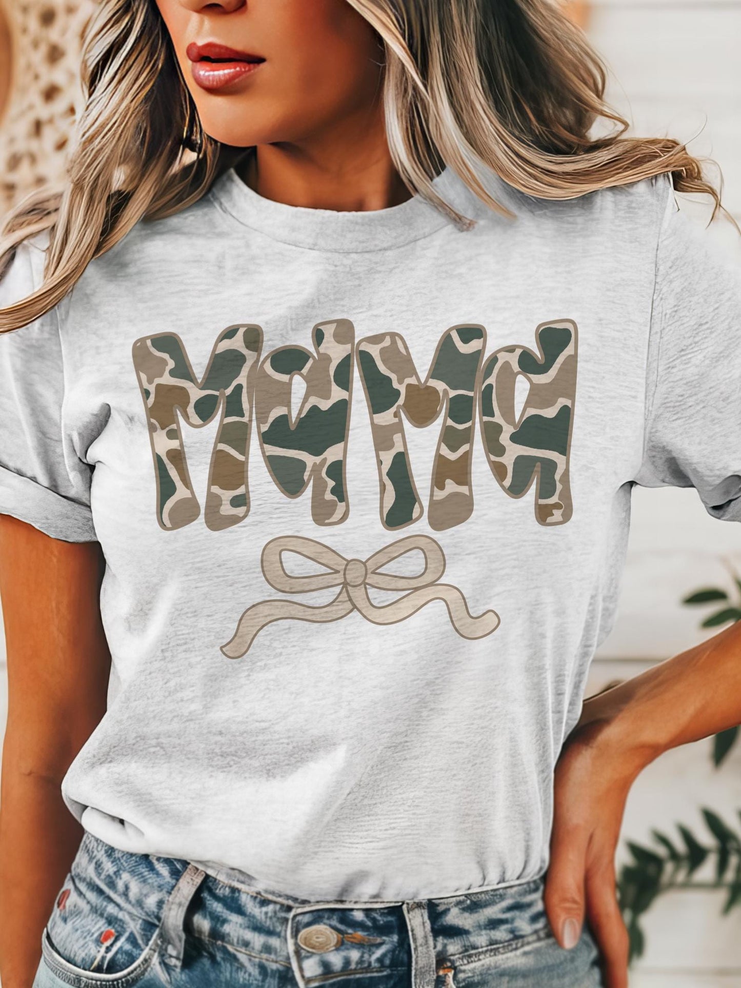 Duck Camo Mama coquette tshirt, boy mama checkered tshirt multiple color options, cute mama t-shirts, cute camouflage mom tshirt.