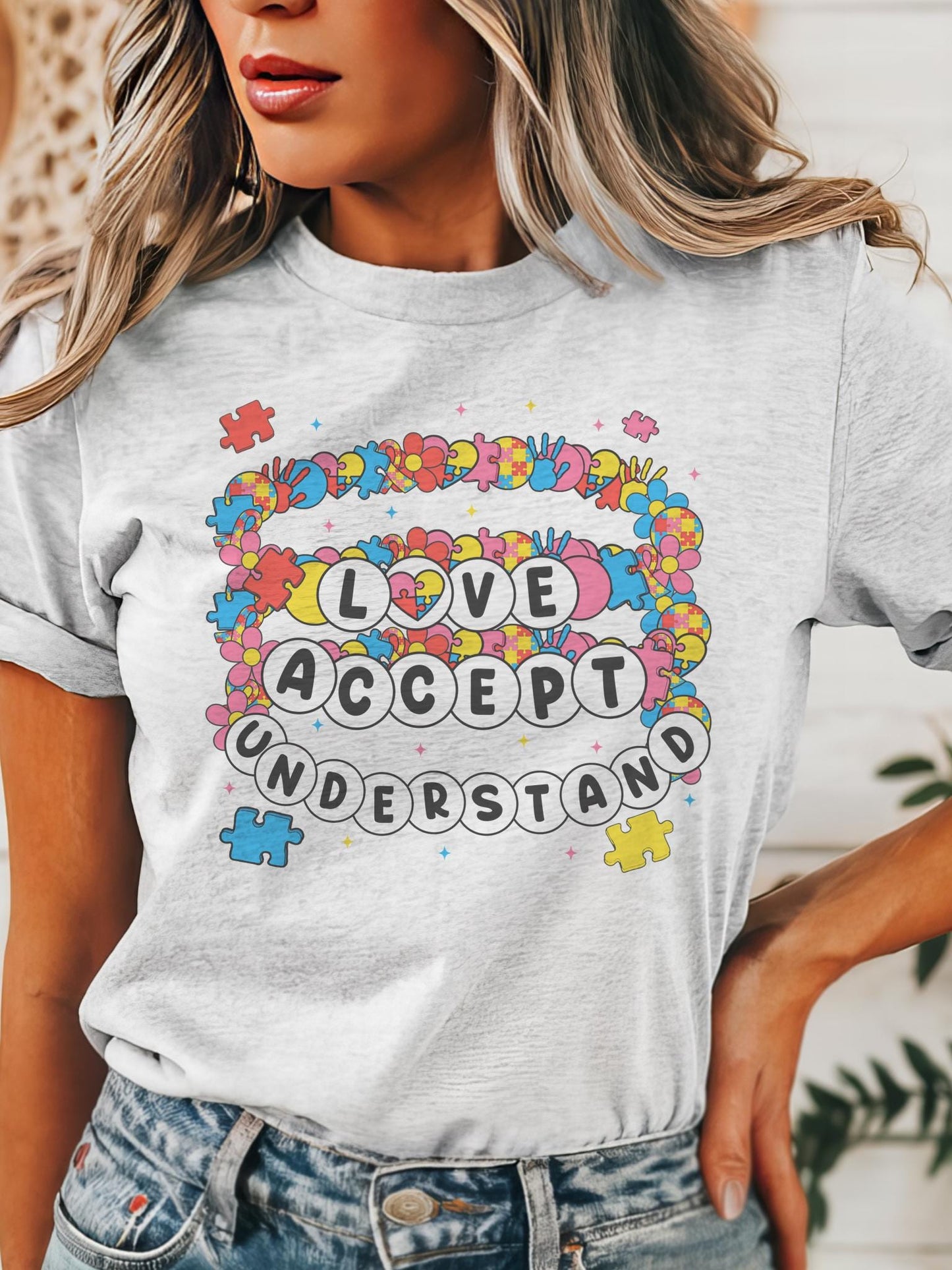 Love accept understanding Autism, autism tshirt Retro print autism tshirt, autism tshirt , retro daisy tshirt, cute unisex T-shirt