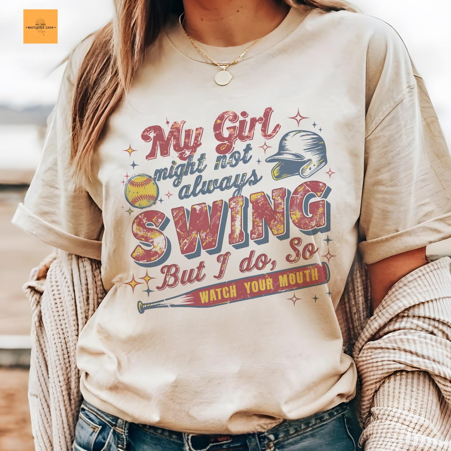 My girl might not always swing but I do! Softball mom tshirt, retro softball tshirt, cute game day tshirt, ballpark mama unisex cut tshirt