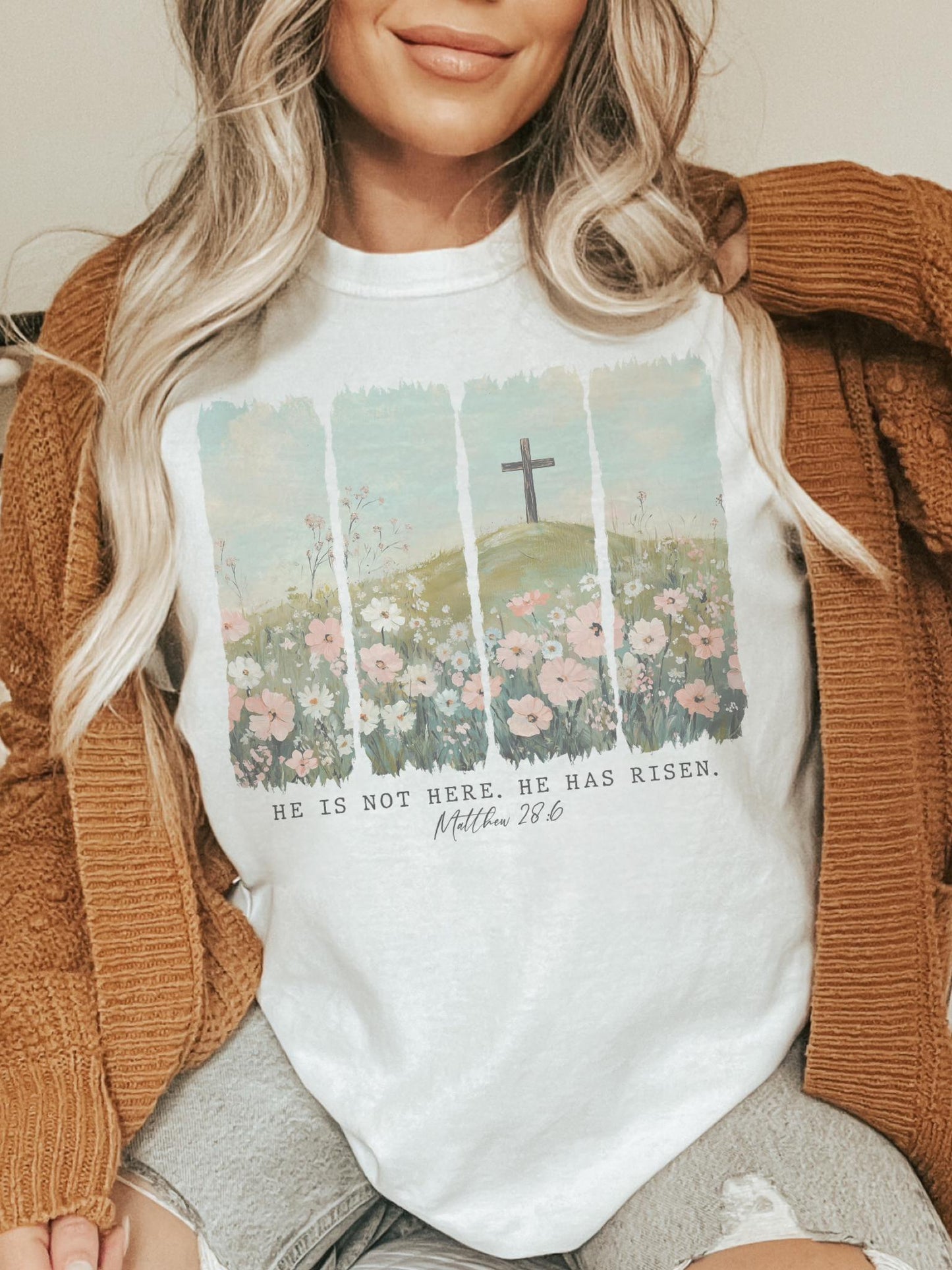 Coquette Easter tshirt, christian tshirt, floral Easter tshirt, he is risen christian tshirt, Easter shirt for church Christian Shirts