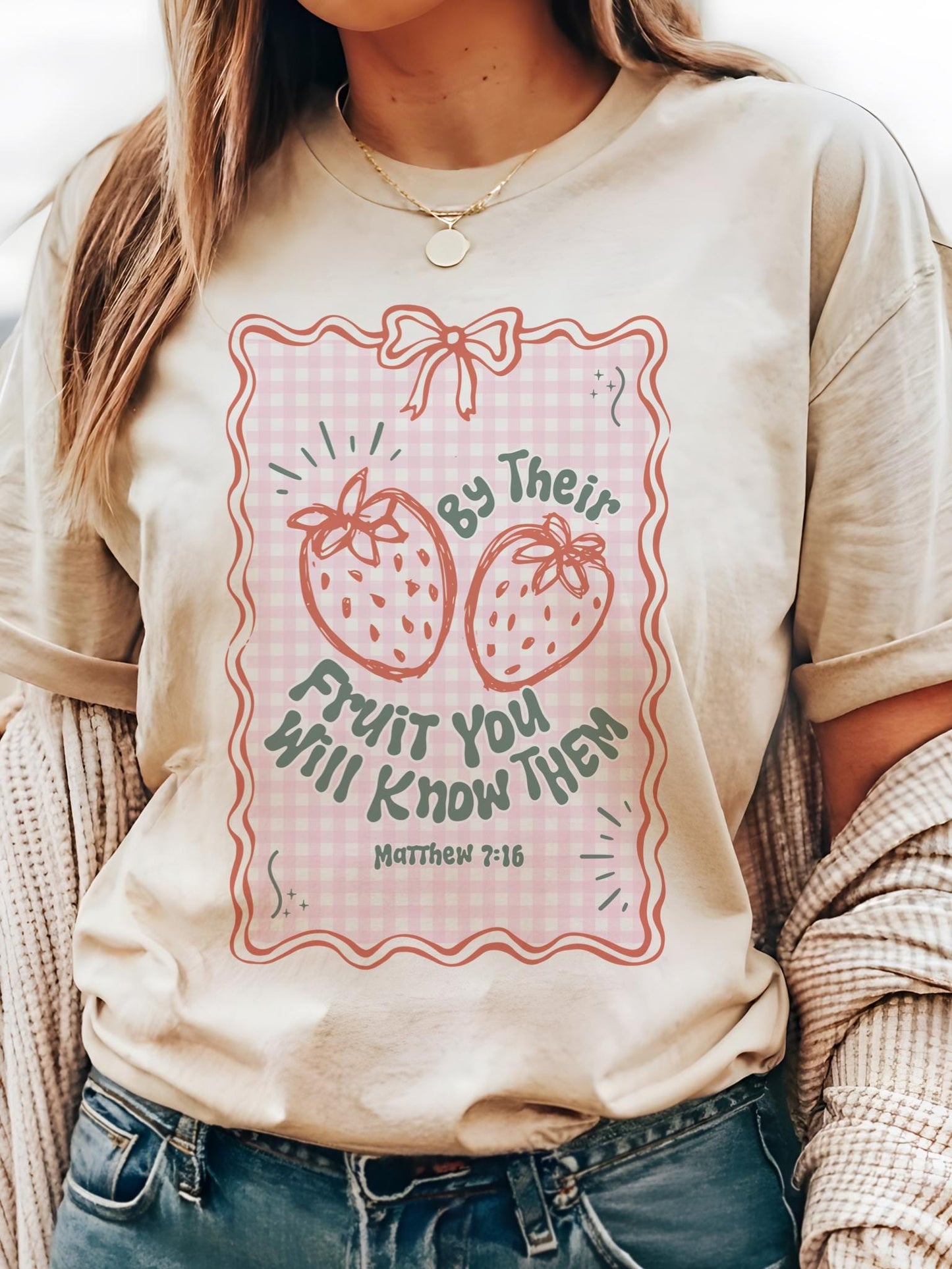 Coquette strawberry tshirt, christian tshirt, floral Easter tshirt, he is risen christian tshirt, Easter shirt for church Christian Shirts