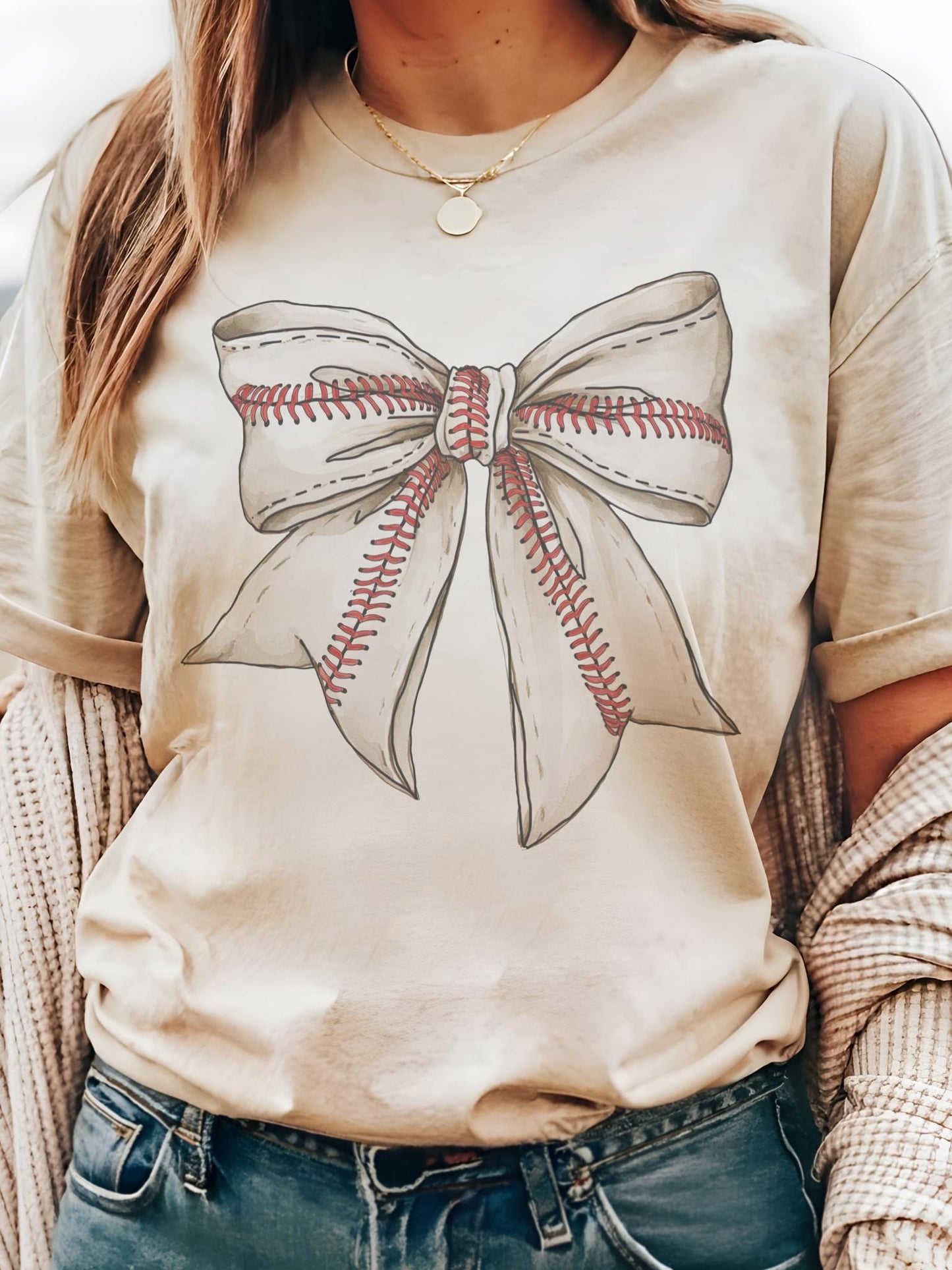 Baseball Bow T-Shirt - Cute Baseball Shirt for Game Day - Girly Baseball Tee - Aesthetic baseball Gift for moms, baseball bow unisex shirt