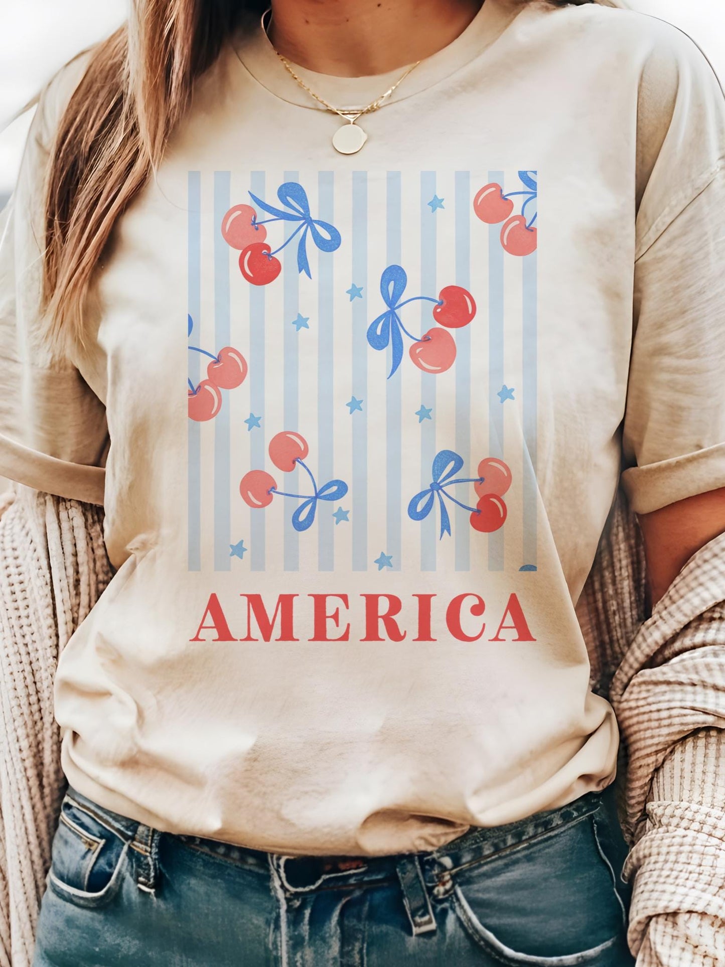 Coquette Style Fourth of July T-Shirt - Patriotic USA Flag Tee - Cute & Flirty Independence Day Shirt - Unisex Red, White, and Blue Top