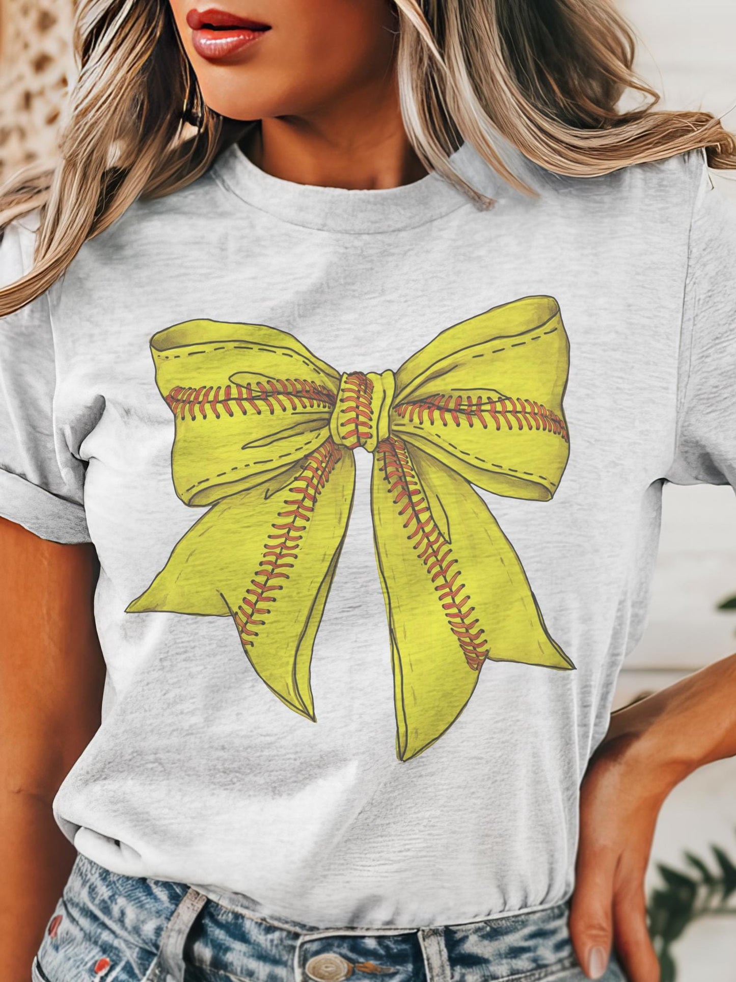 Softball Bow T-Shirt - Cute Softball Shirt for Game Day - Girly Softball Tee - Aesthetic Softball Gift for moms, softball bow unisex shirt