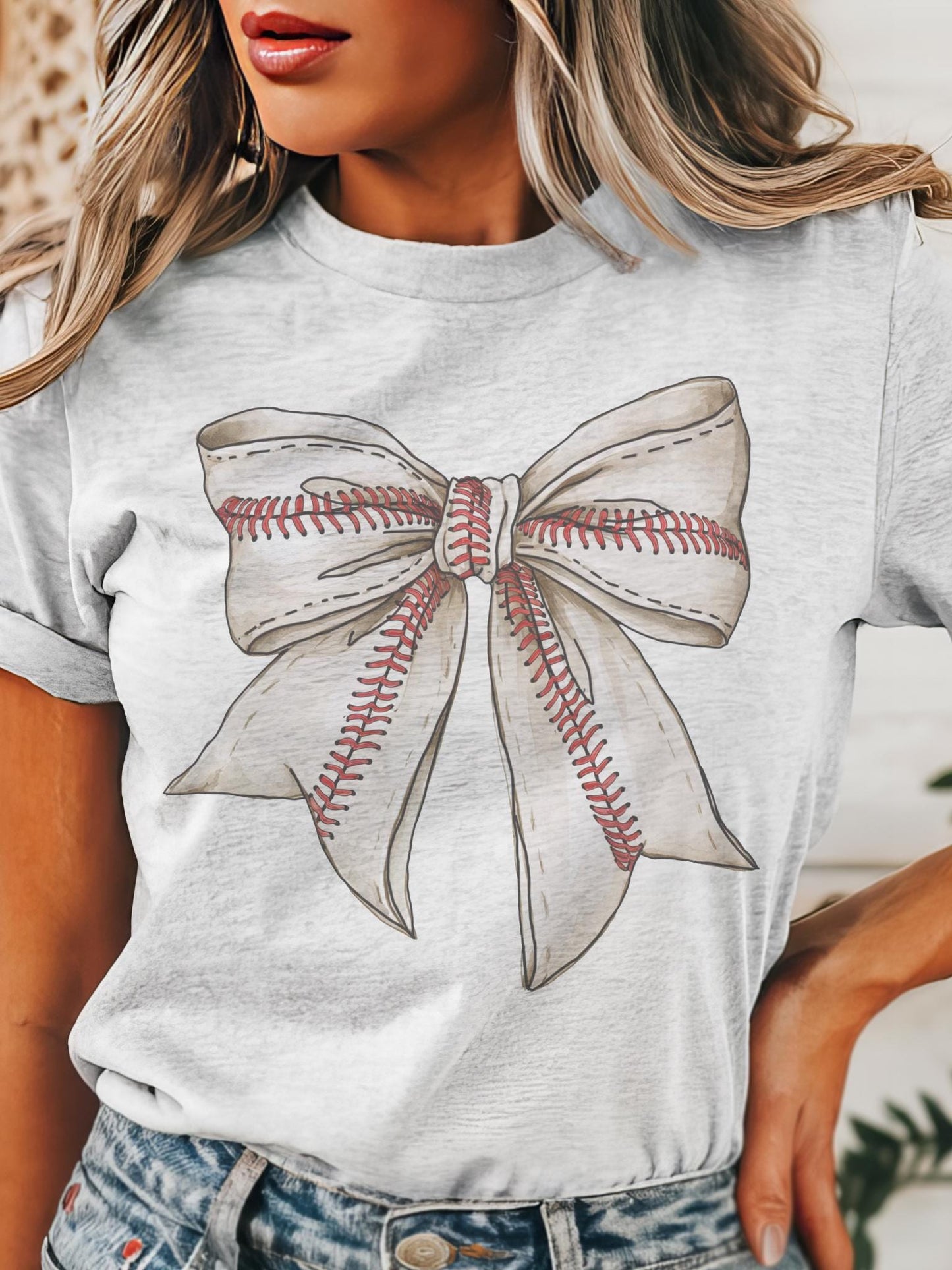 Baseball Bow T-Shirt - Cute Baseball Shirt for Game Day - Girly Baseball Tee - Aesthetic baseball Gift for moms, baseball bow unisex shirt